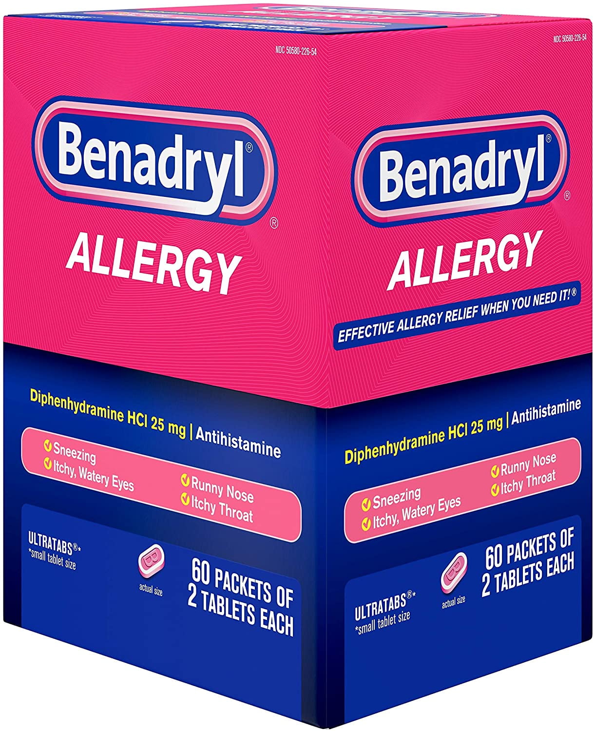 Benadryl Allergy Ultratab Packet Dispensers 60 ea Pack of 4 for Allergy Relief