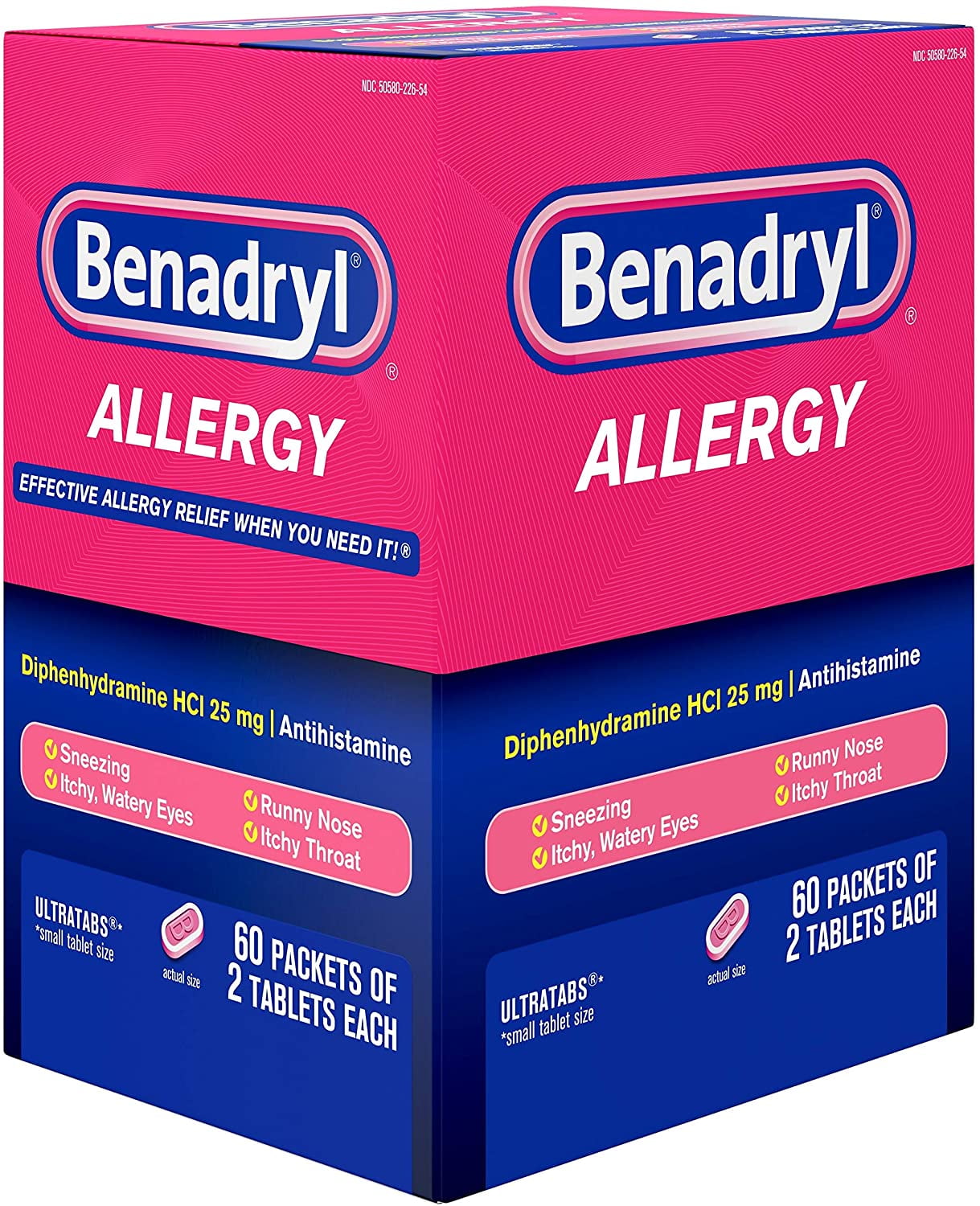 Benadryl Allergy Ultratab Packet Dispensers 60 ea Pack of 4 for Allergy Relief