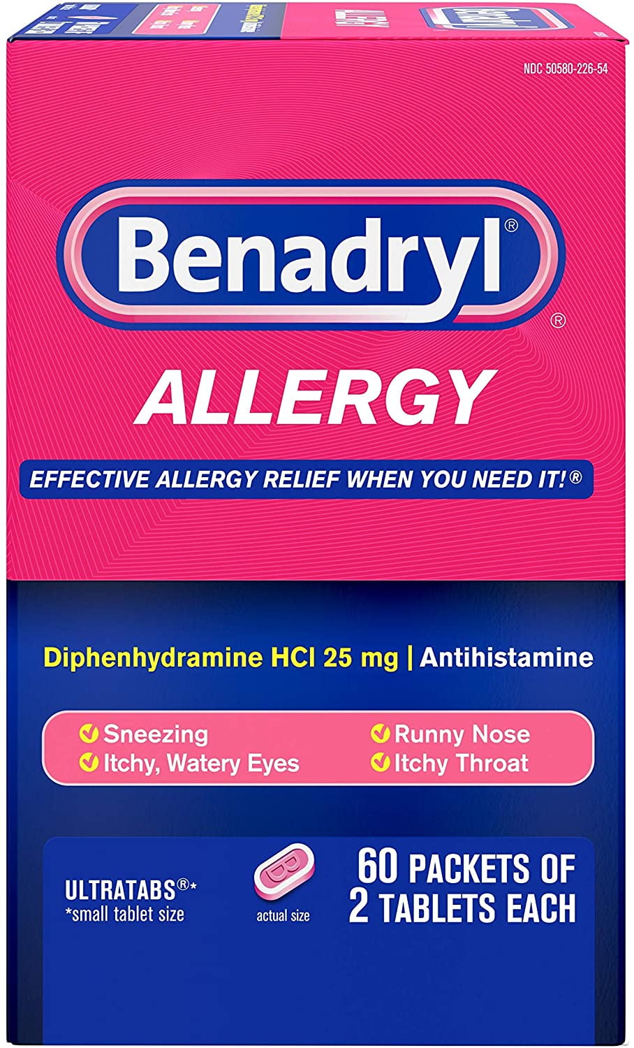 Benadryl Allergy Ultratab Packet Dispensers 60 ea Pack of 4 for Allergy Relief