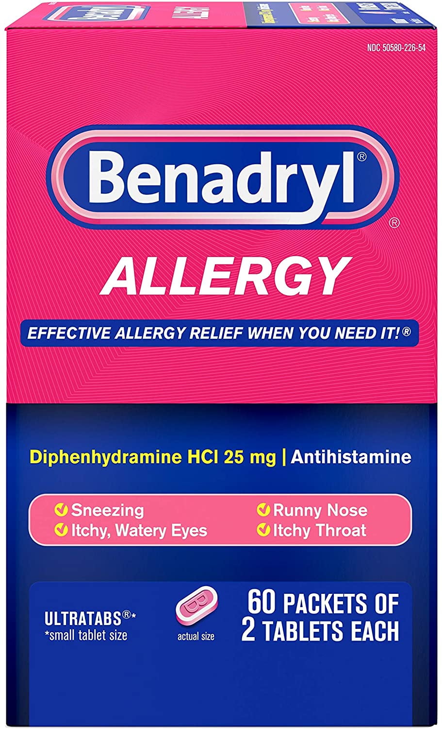 Benadryl Allergy Ultratab Packet Dispensers 60 ea Pack of 4 for Allergy Relief