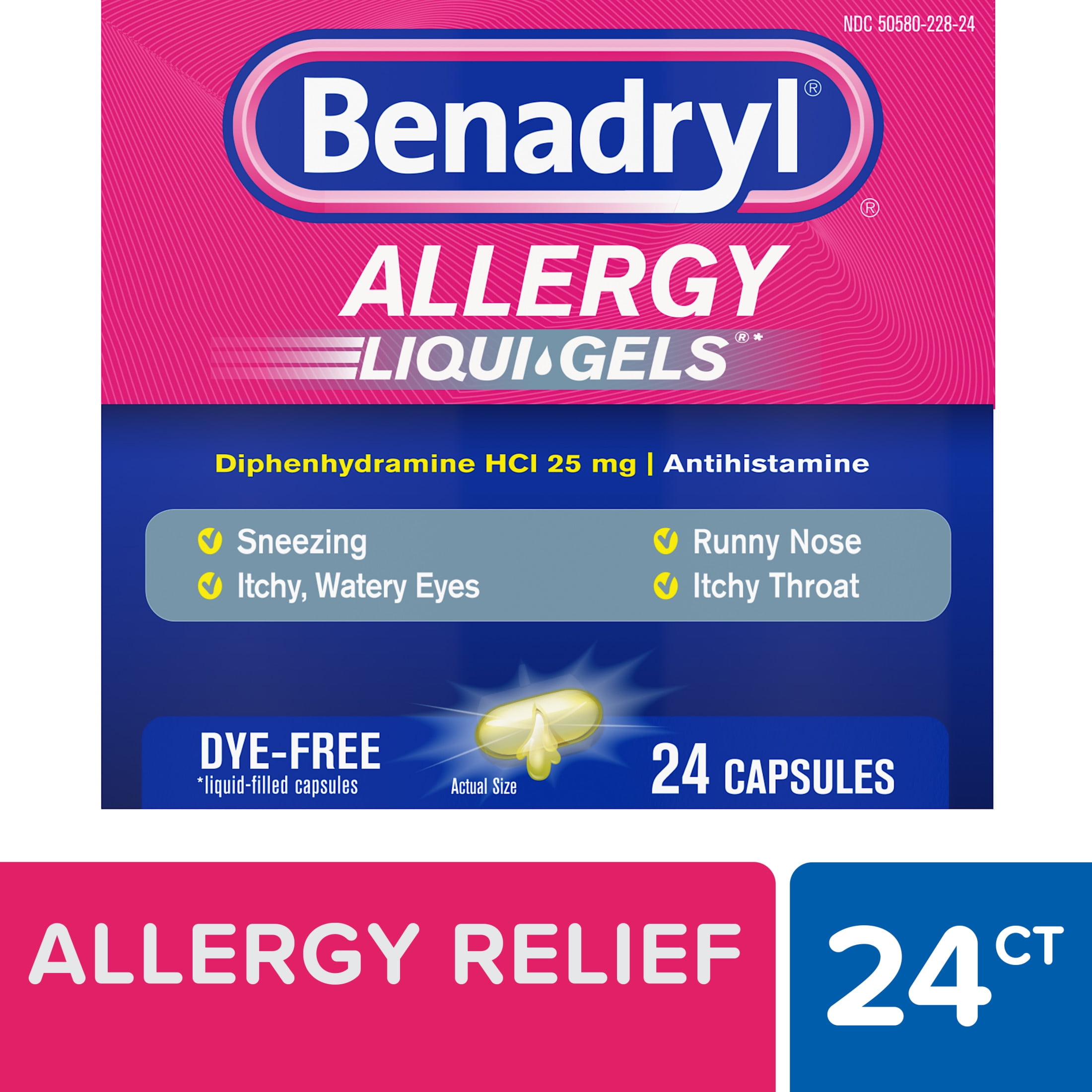 Benadryl Allergy Relief Liqui-Gels Dye Free 24 Count