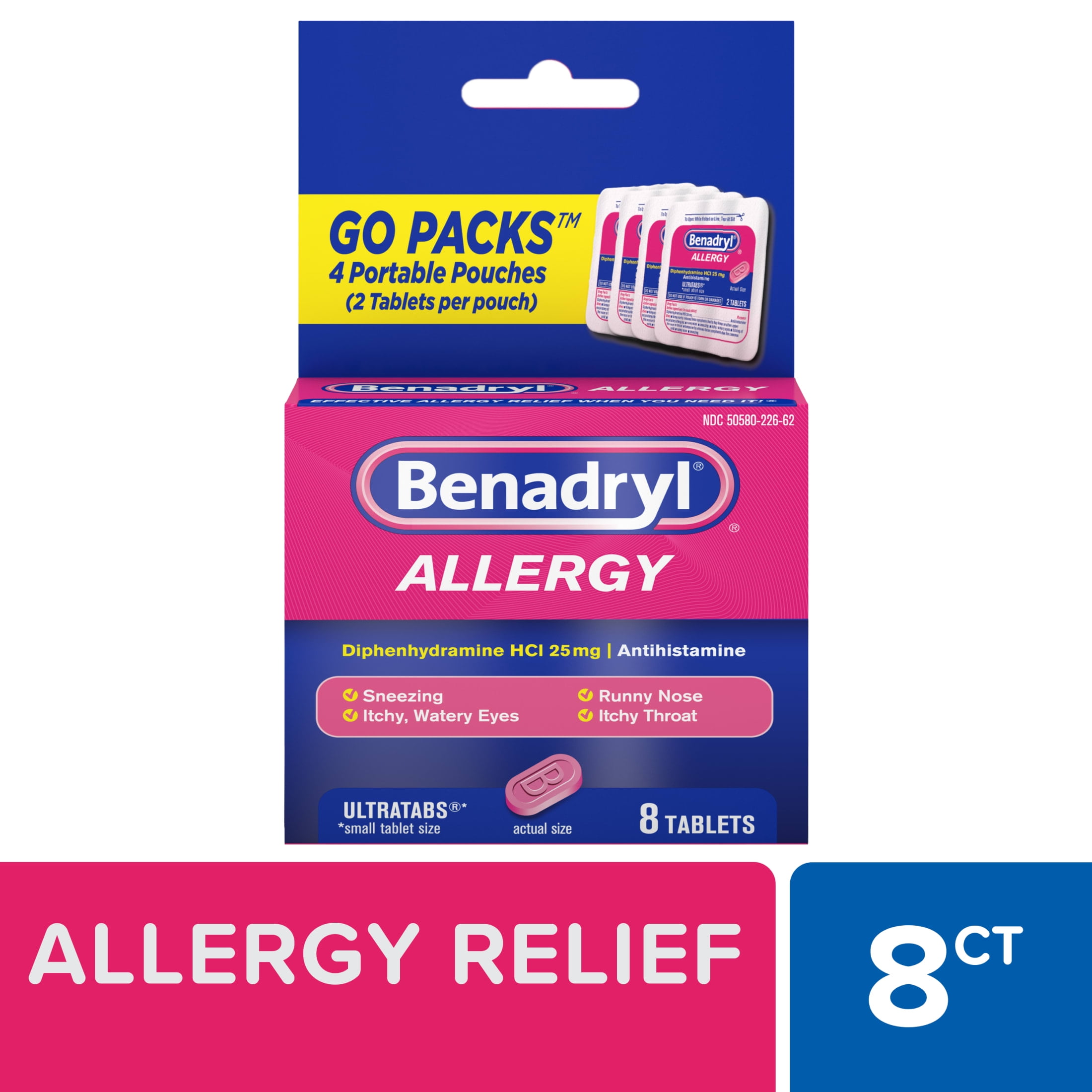 Benadryl Ultratabs Go Packs Antihistamine Tablets 4 packs of 2-ct for Allergy Relief