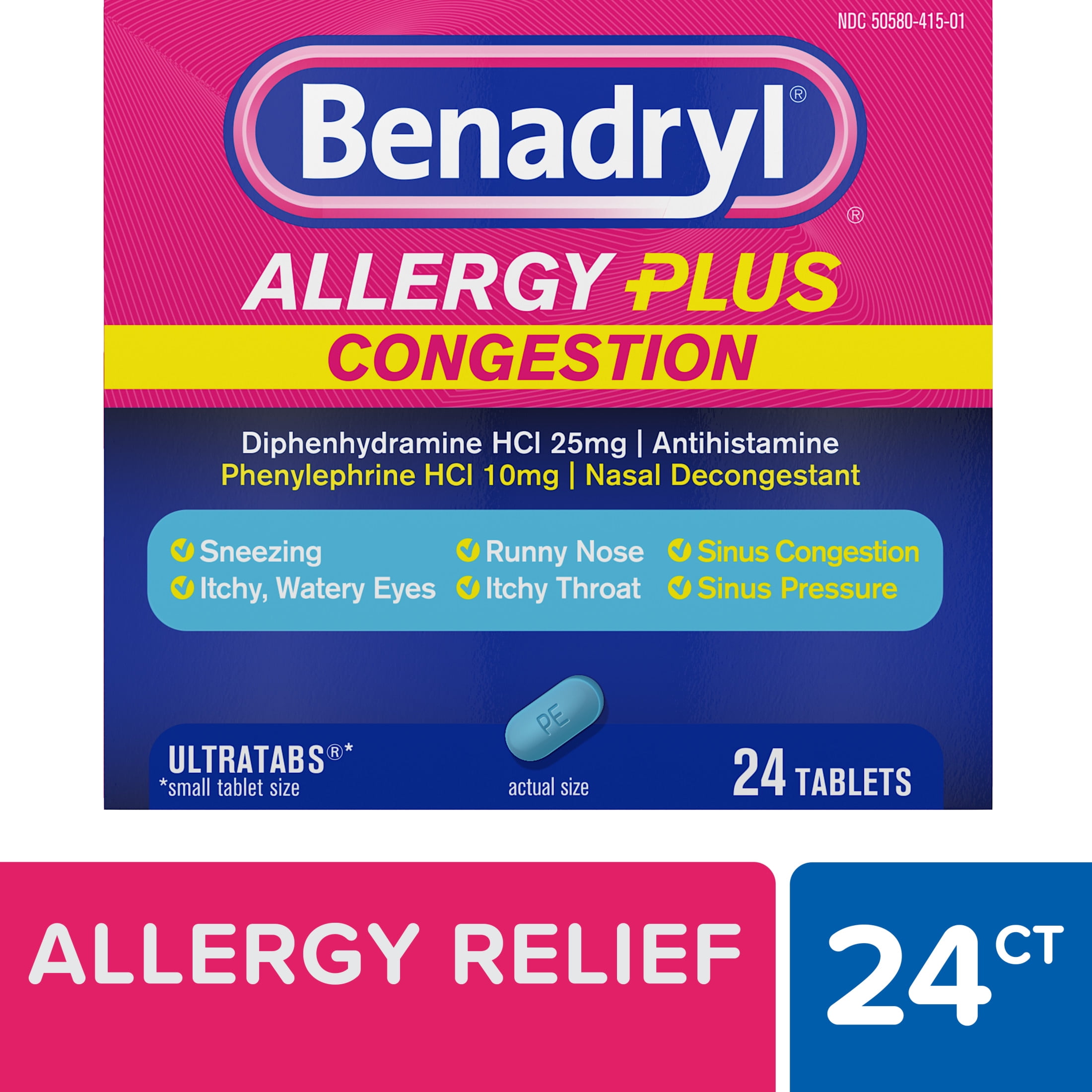 Benadryl Allergy Plus Congestion Ultratabs 24 Ct for Allergy Relief