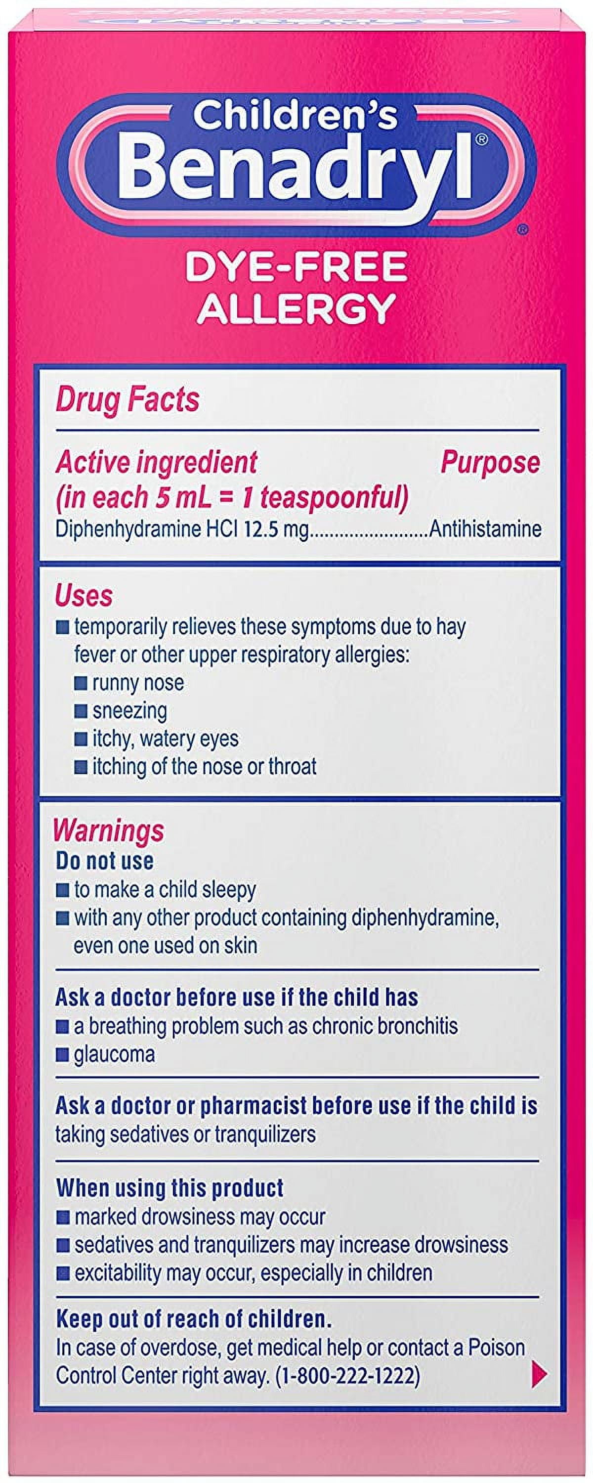 Benadryl Dye Free Allergy Liquid Bubble Gum 4 oz 2 Pack Childrens