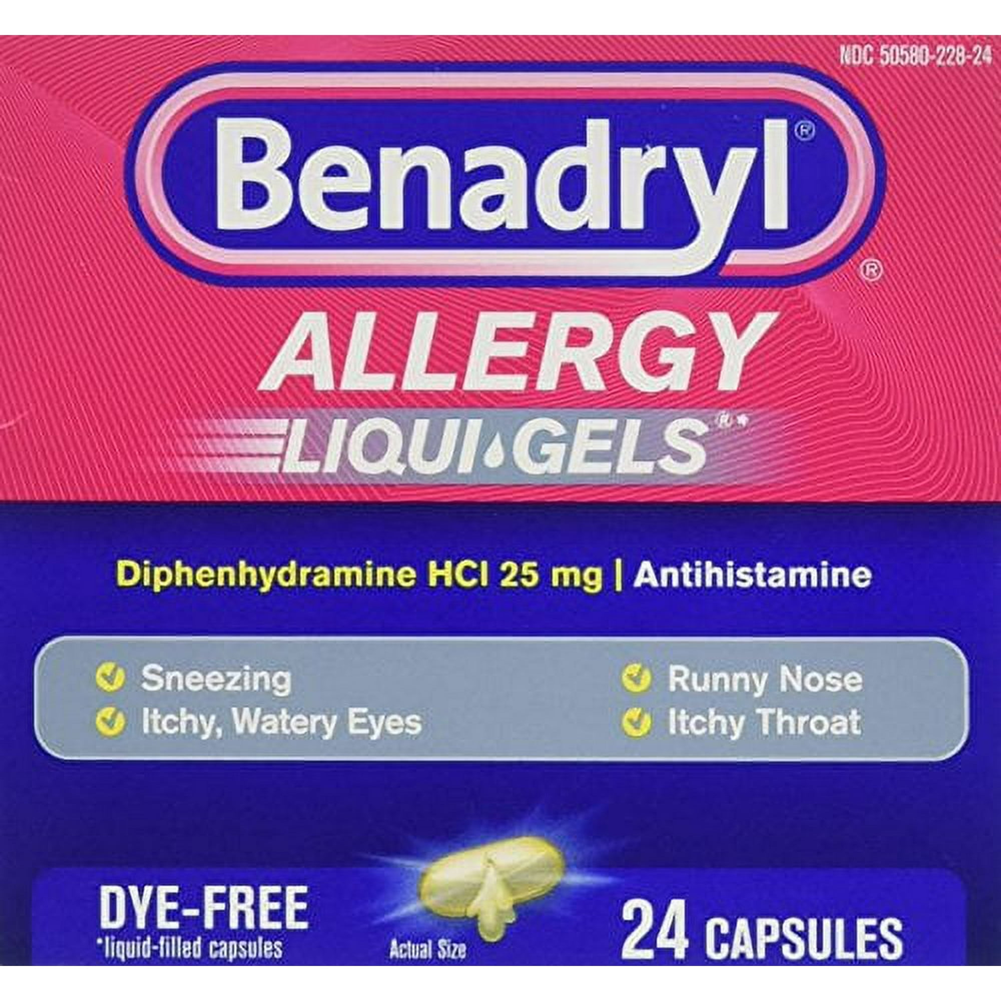 Benadryl DyeFree Allergy Relief LiquiGels 24 Liquid Gel Capsules for Allergy Relief