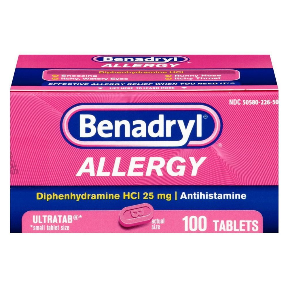 Benadryl ALLERGY 25MG ULTRATAB 100 TABLETS for Fast Relief