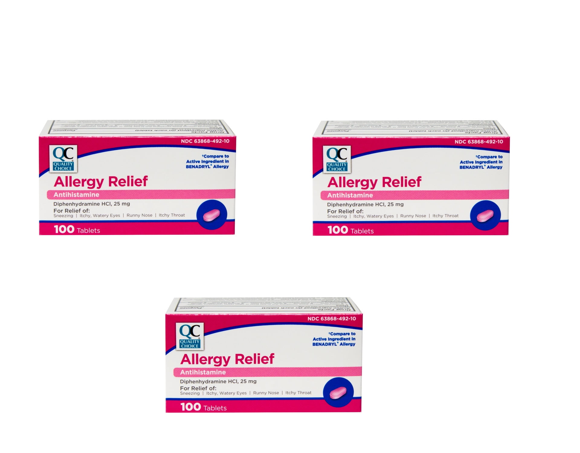 Benadryl  Quality Choice Allergy Complete 100 Tablets 3 Pack