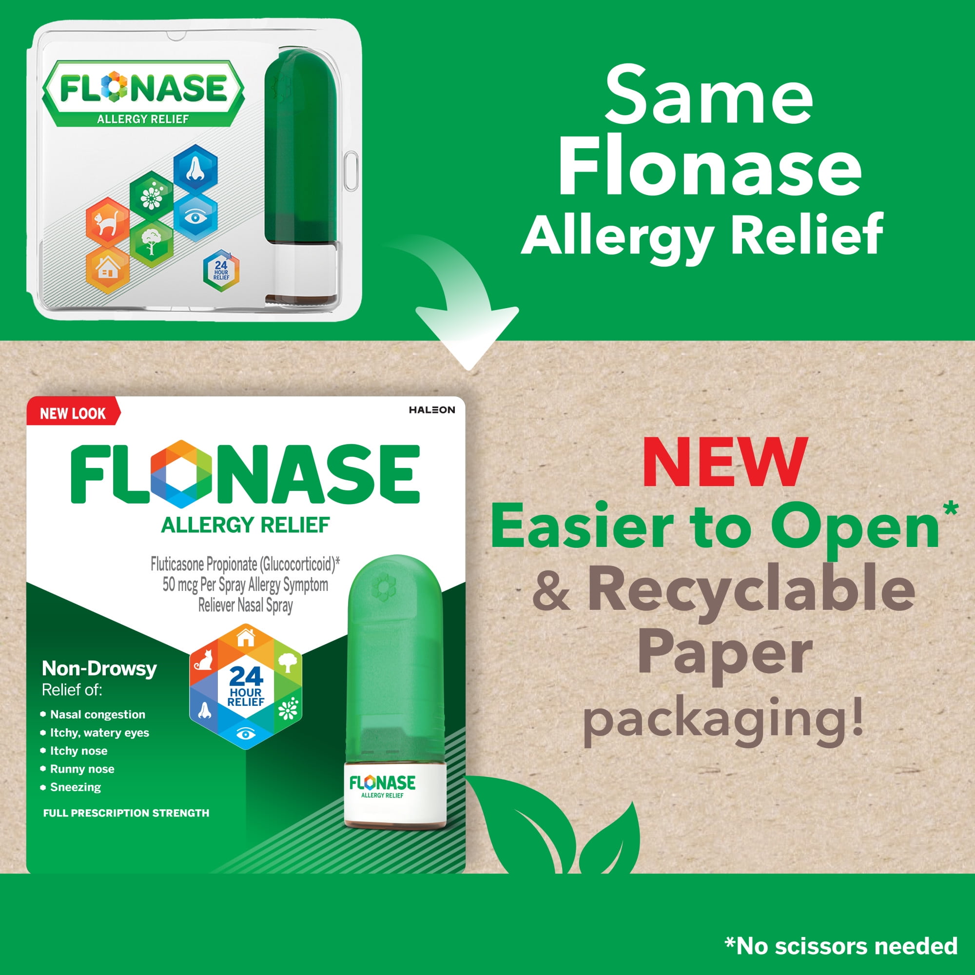 Flonase Allergy Relief Nasal Spray Non-Drowsy 24HR Long Lasting Multi-Symptom 72 Sprays