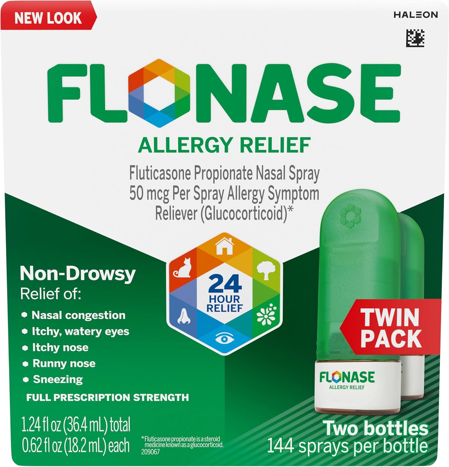 Flonase 24-Hour Non-Drowsy Allergy Relief Nasal Spray 144 Sprays 2 Pack
