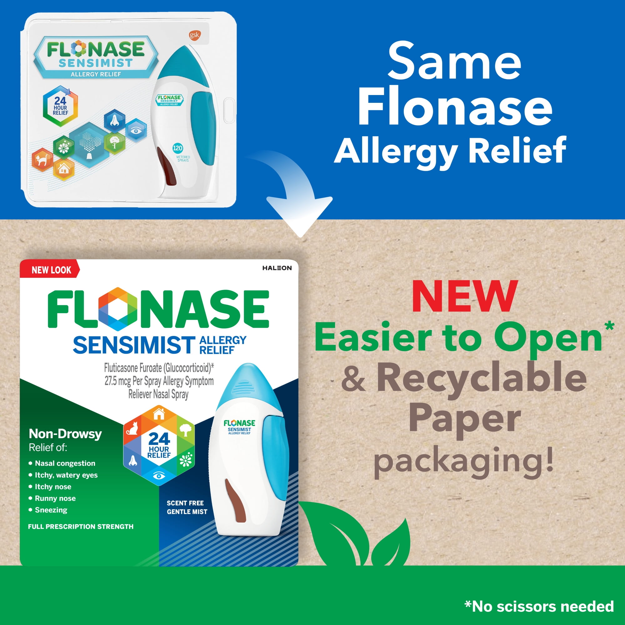 Flonase Sensimist Nasal Spray 120 Sprays Allergy Relief Non-Drowsy Decongestant Medicine
