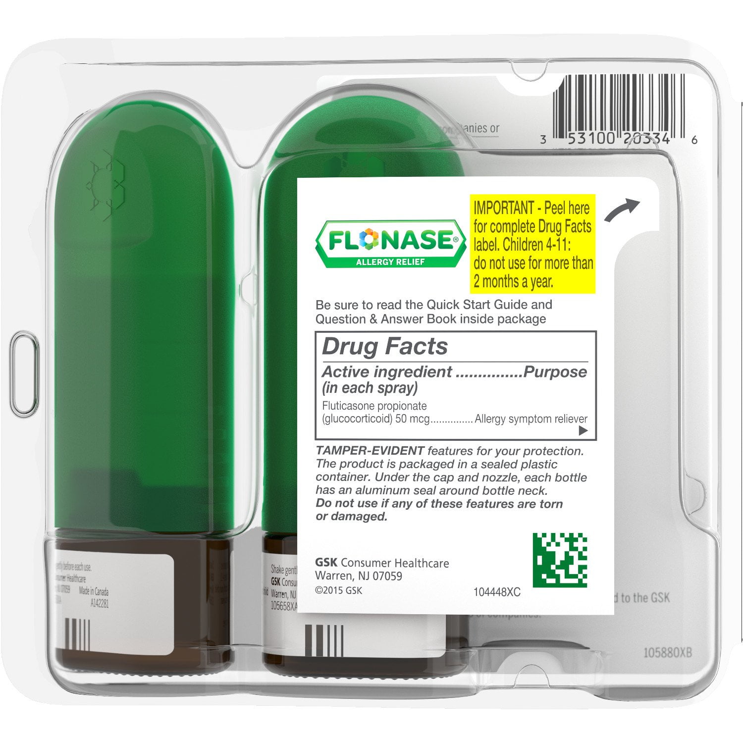 Flonase Allergy Relief Twin Pack Nasal Spray 2x144=288 Metered Sprays 2 Pack