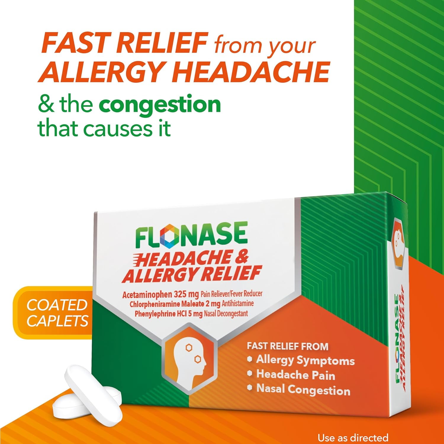 Flonase Headache Allergy Relief Caplets Acetaminophen 325mg Per 2 Caplet Dose 96 Caplets