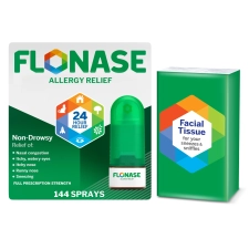 Flonase Allergy Relief Nasal MSF2 Spray 24-Hour Non-Drowsy Multi-Symptom Relief 144 Sprays Bonus Pack of Tissues