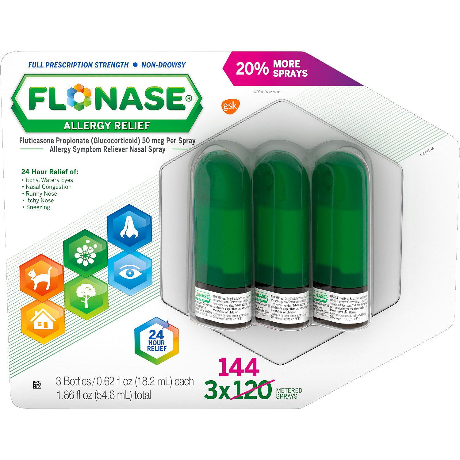 Flonase Allergy Relief 144x3 Pack For Fast Allergy Relief