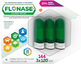 Flonase Allergy Relief Nasal Spray 144 Sprays per Bottle 3 Count
