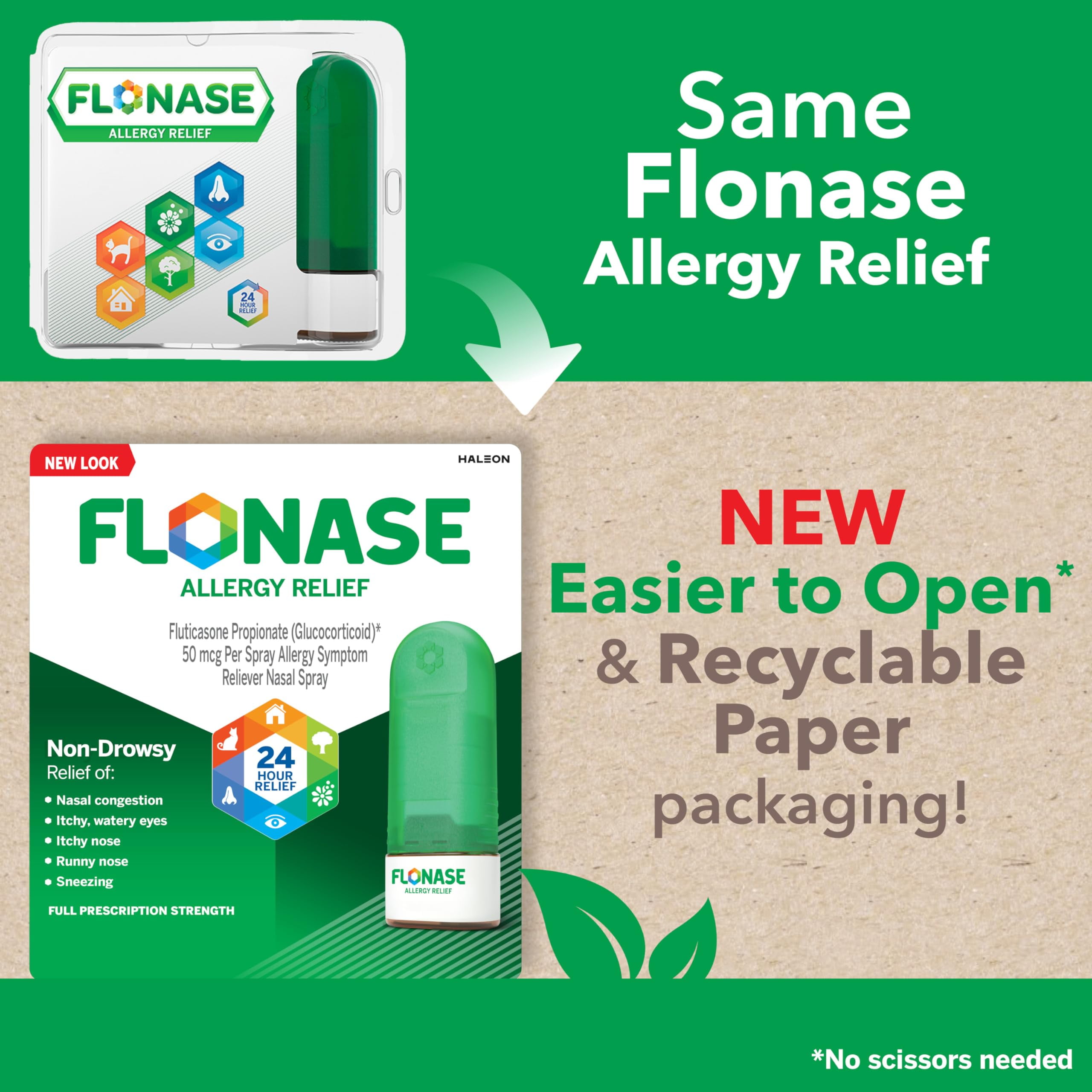 Flonase Allergy Relief HYZ01 Nasal Spray 24-Hour Non-Drowsy Multi-Symptom - 144 Sprays 2-Pack