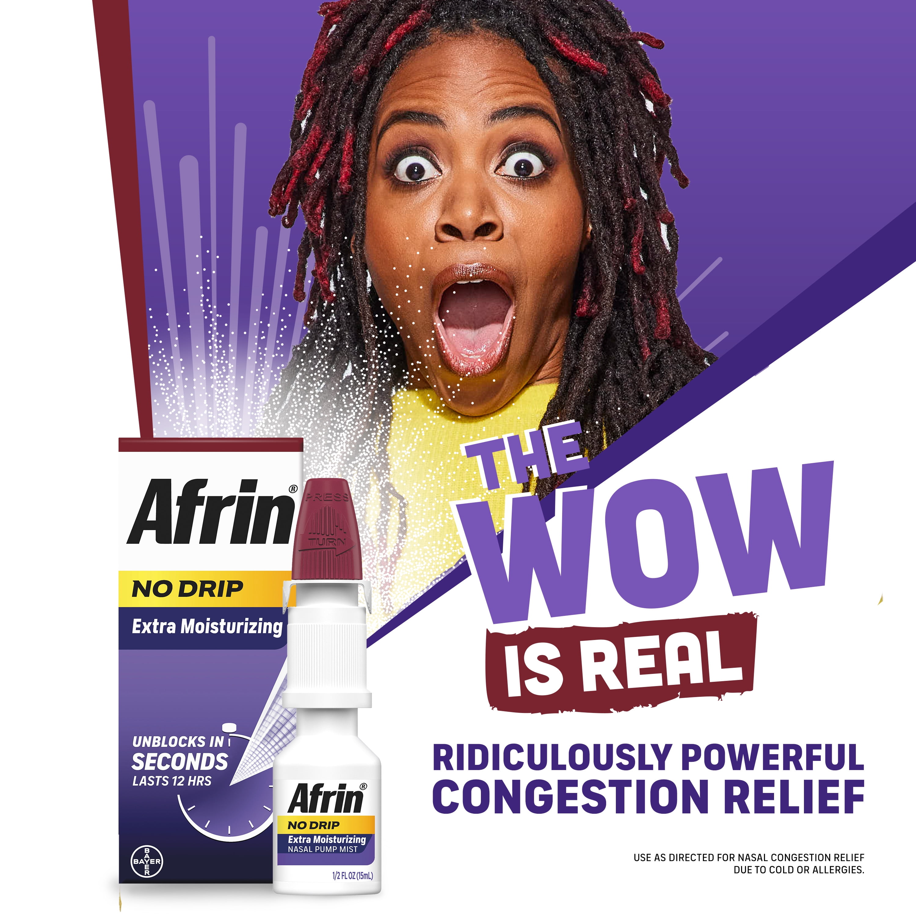 Afrin No Drip Extra Moisturizing 12 Hour Nasal Congestion Relief Spray 15 ml Bottle