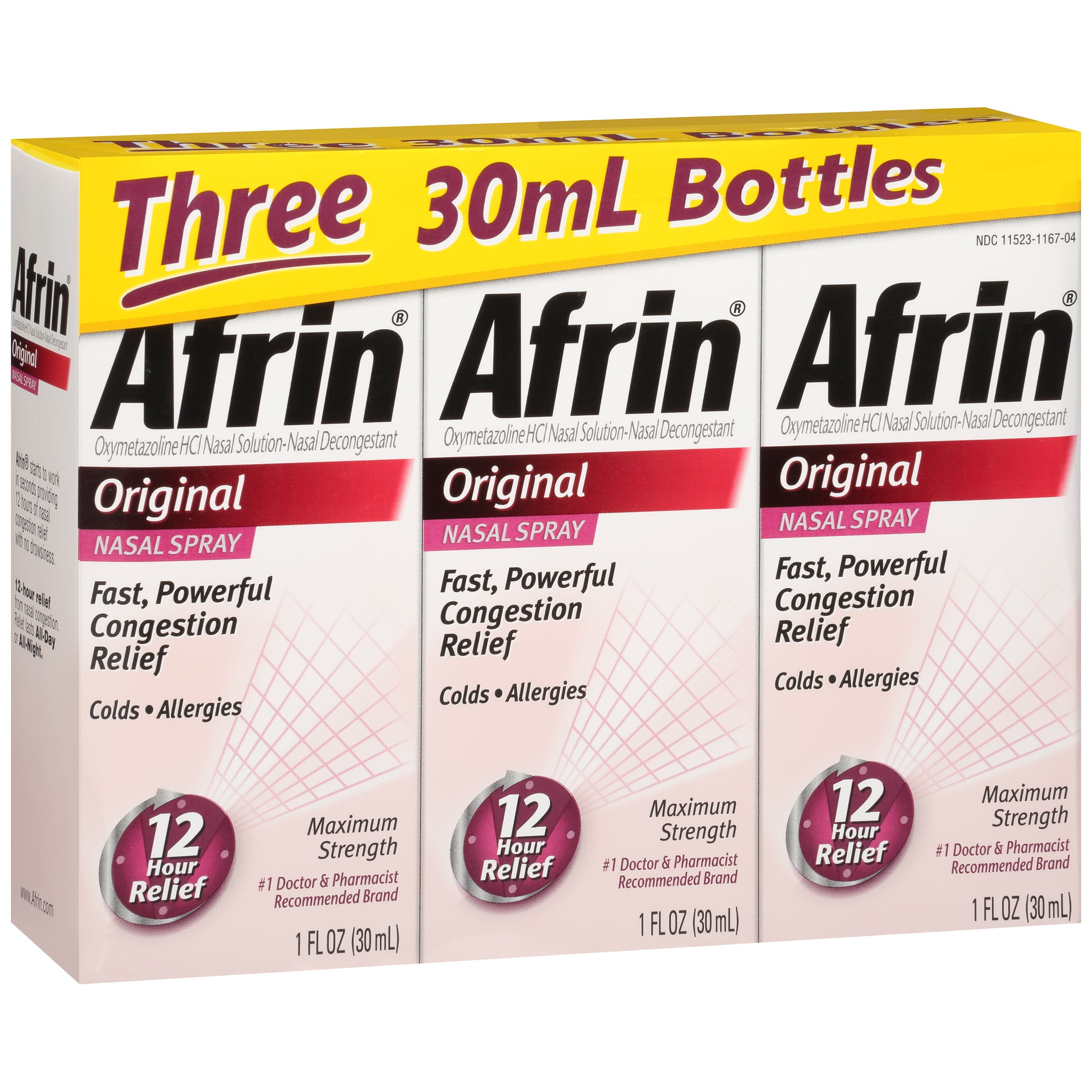 Afrin Original Nasal Decongestant Spray 3-30mL Bottles for Fast Relief