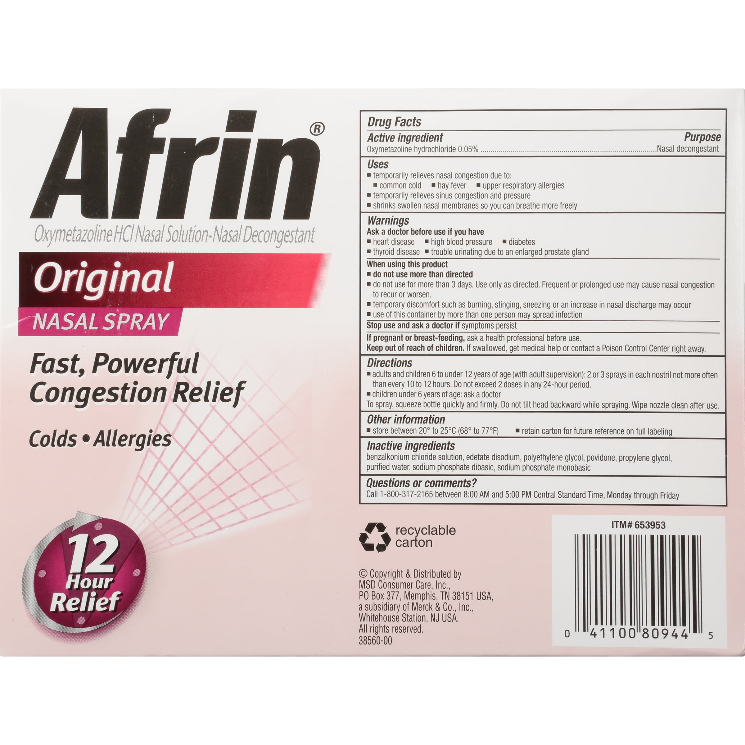 Afrin Original Nasal Decongestant Spray 3-30mL Bottles for Fast Relief
