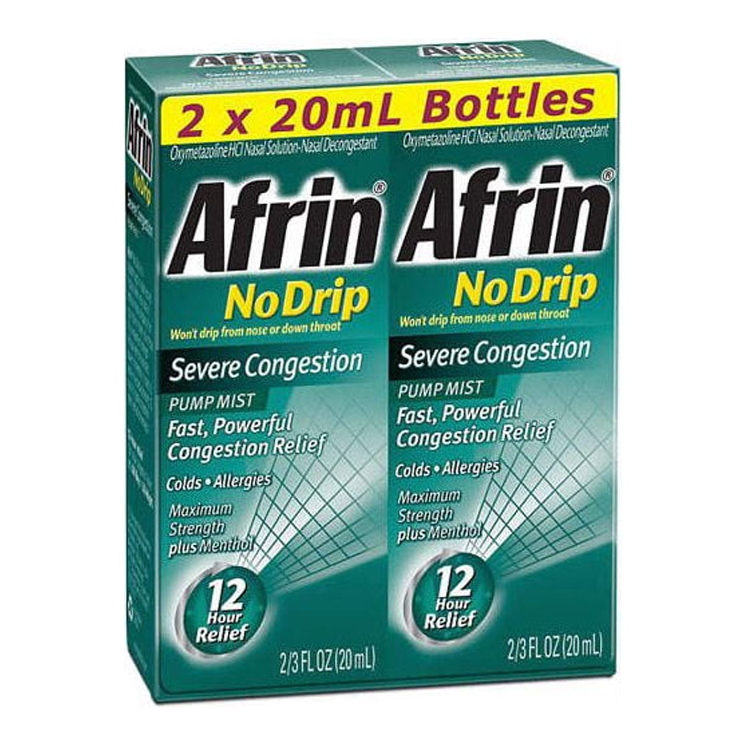 Afrin No Drip Severe Congestion Nasal Spray 20 ml Pump Mist - 2 Pack