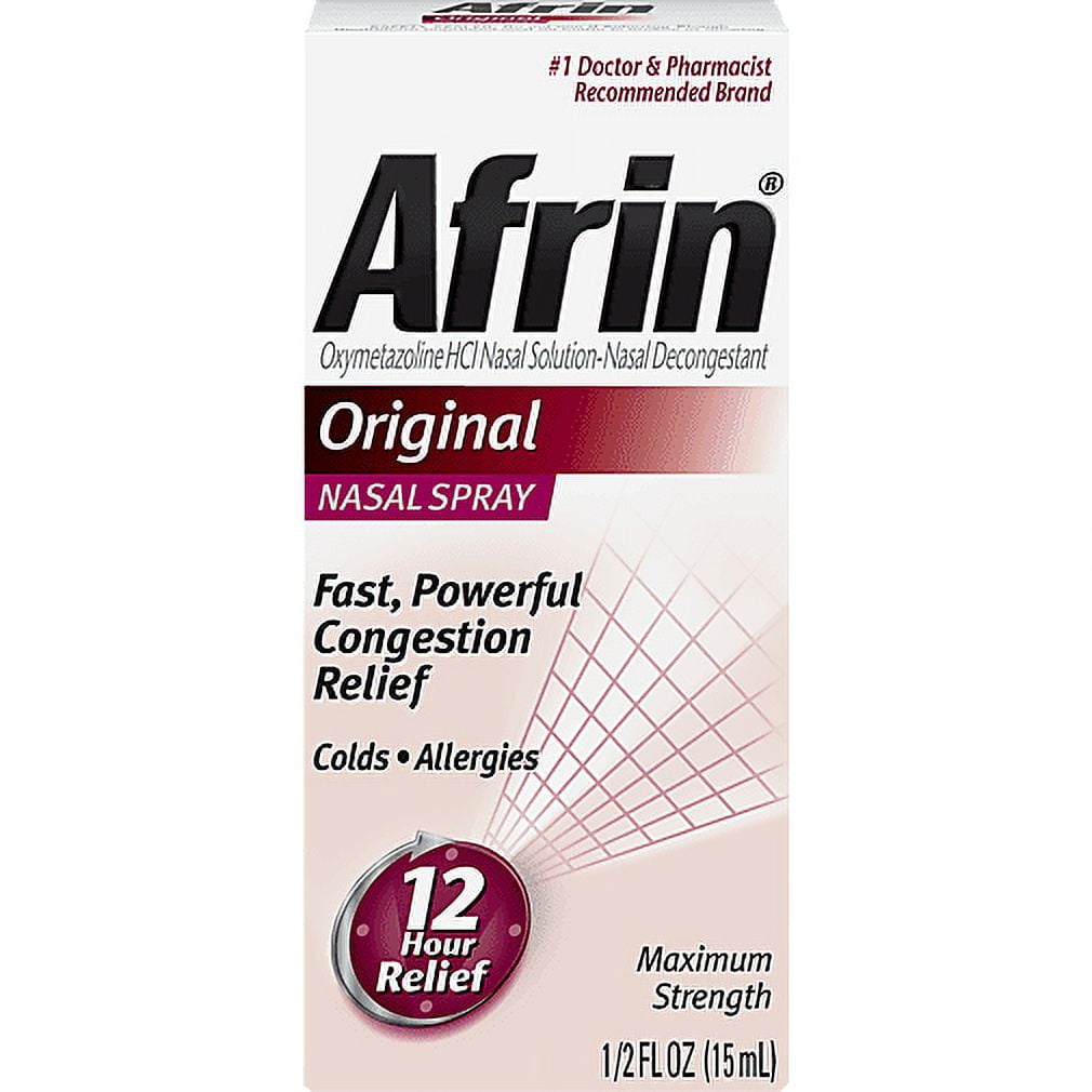 Afrin 12 Hour Original Decongestant Nasal Spray 1/2 FL 15ml for Fast Relief