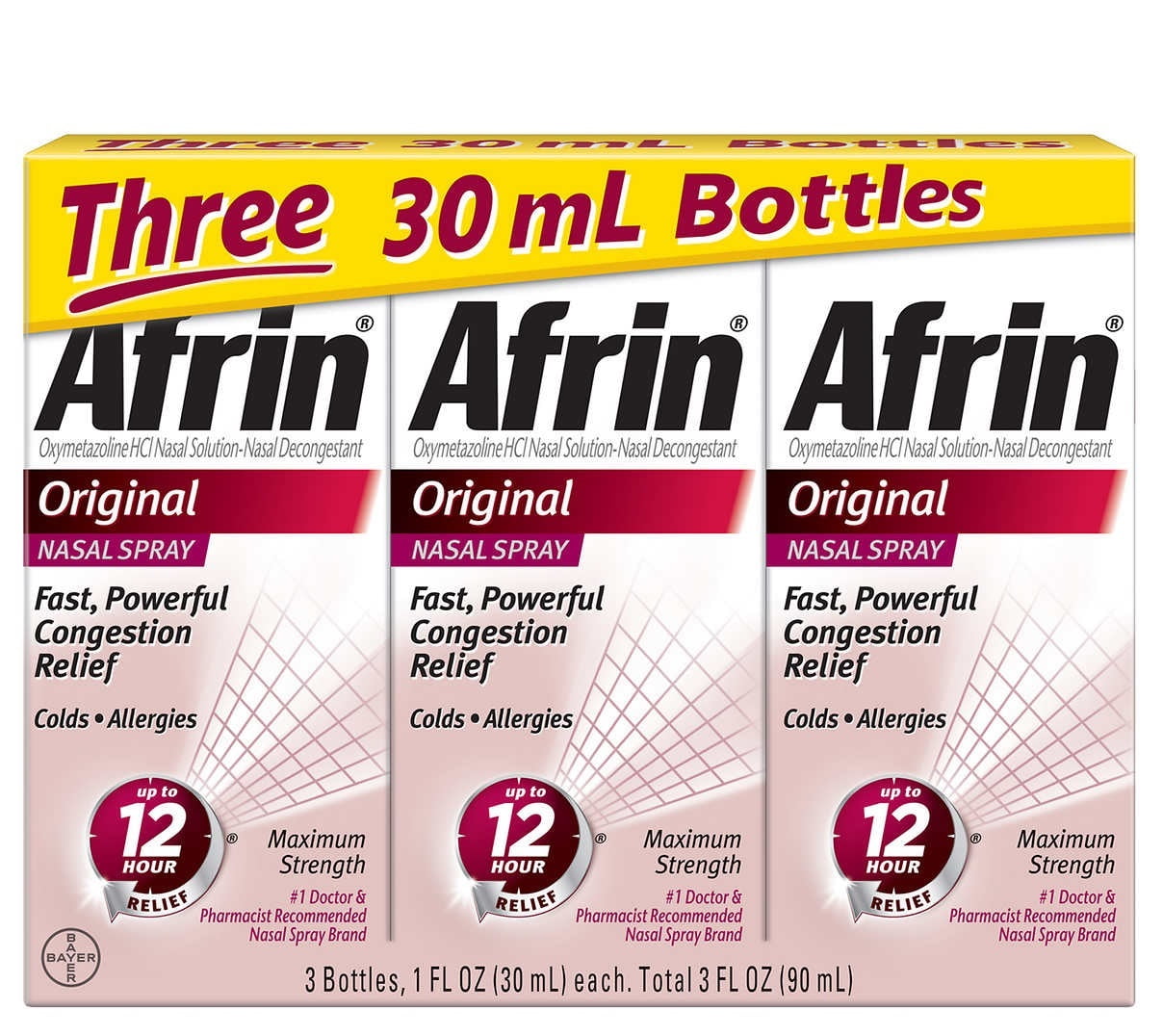Afrin Original Maximum Strength 12-Hour Nasal Congestion Relief Spray 90ml for Fast Relief