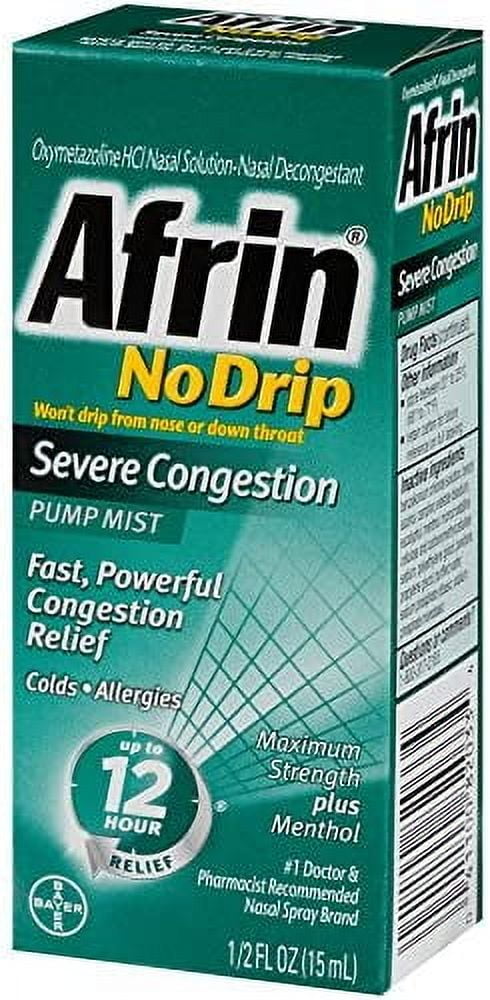Afrin No Drip Severe Congestion Pump Mist 15 mL for Nasal Relief