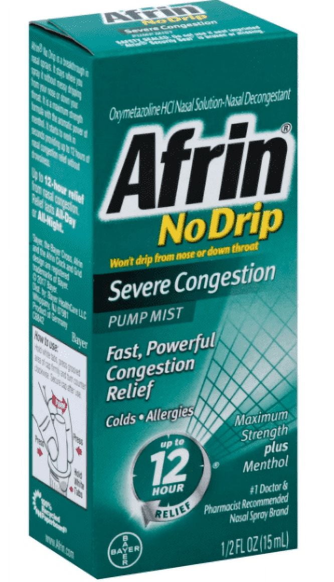 Afrin No Drip Severe Congestion Pump Mist 15 mL for Nasal Relief