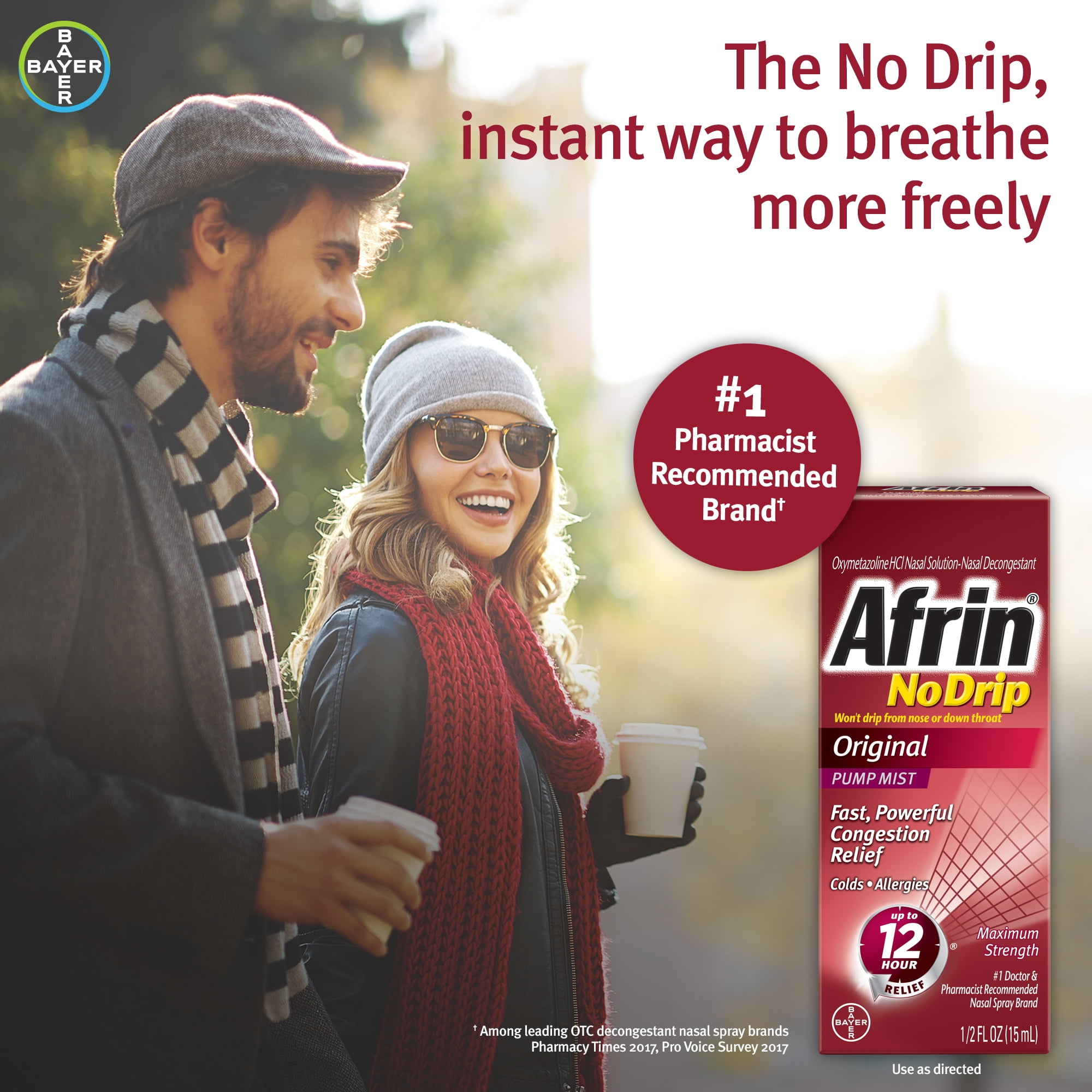 Afrin No Drip Original Cold Allergy Congestion Relief Pump Mist 0.5 Fl Oz