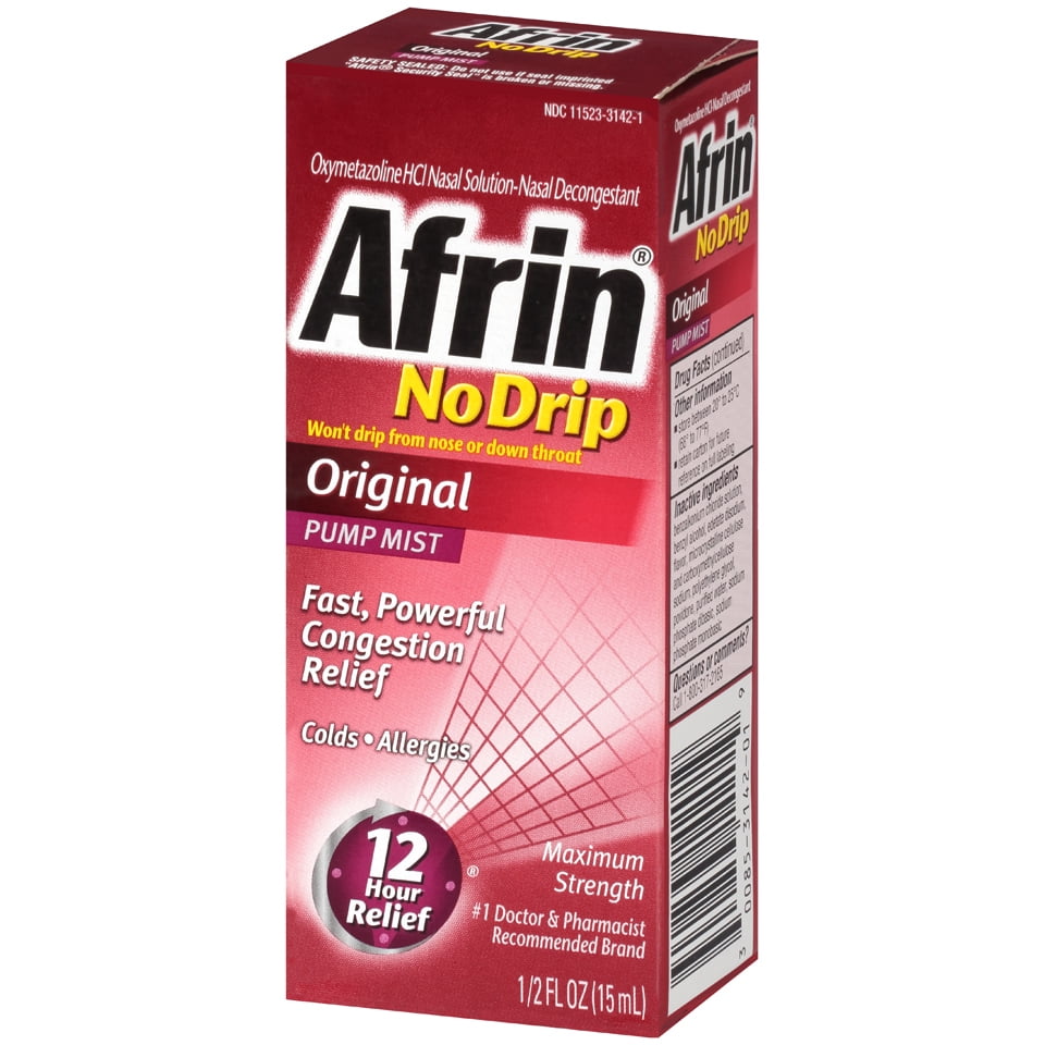 Afrin No Drip Original Cold Allergy Congestion Relief Pump Mist 0.5 Fl Oz