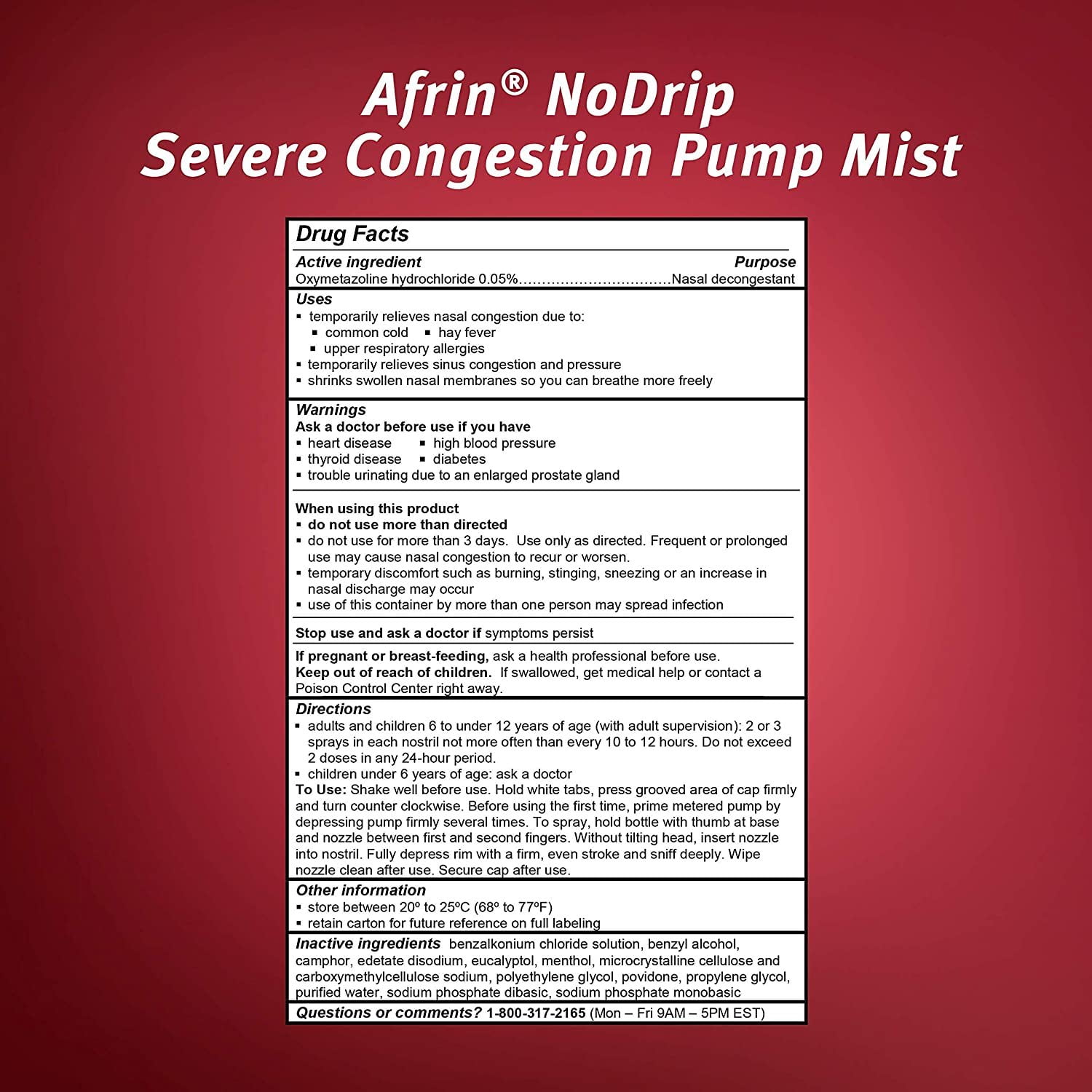 Afrin 12 Hour Severe Congestion Maximum Strength Nasal Spray 0.5oz 5 Pack