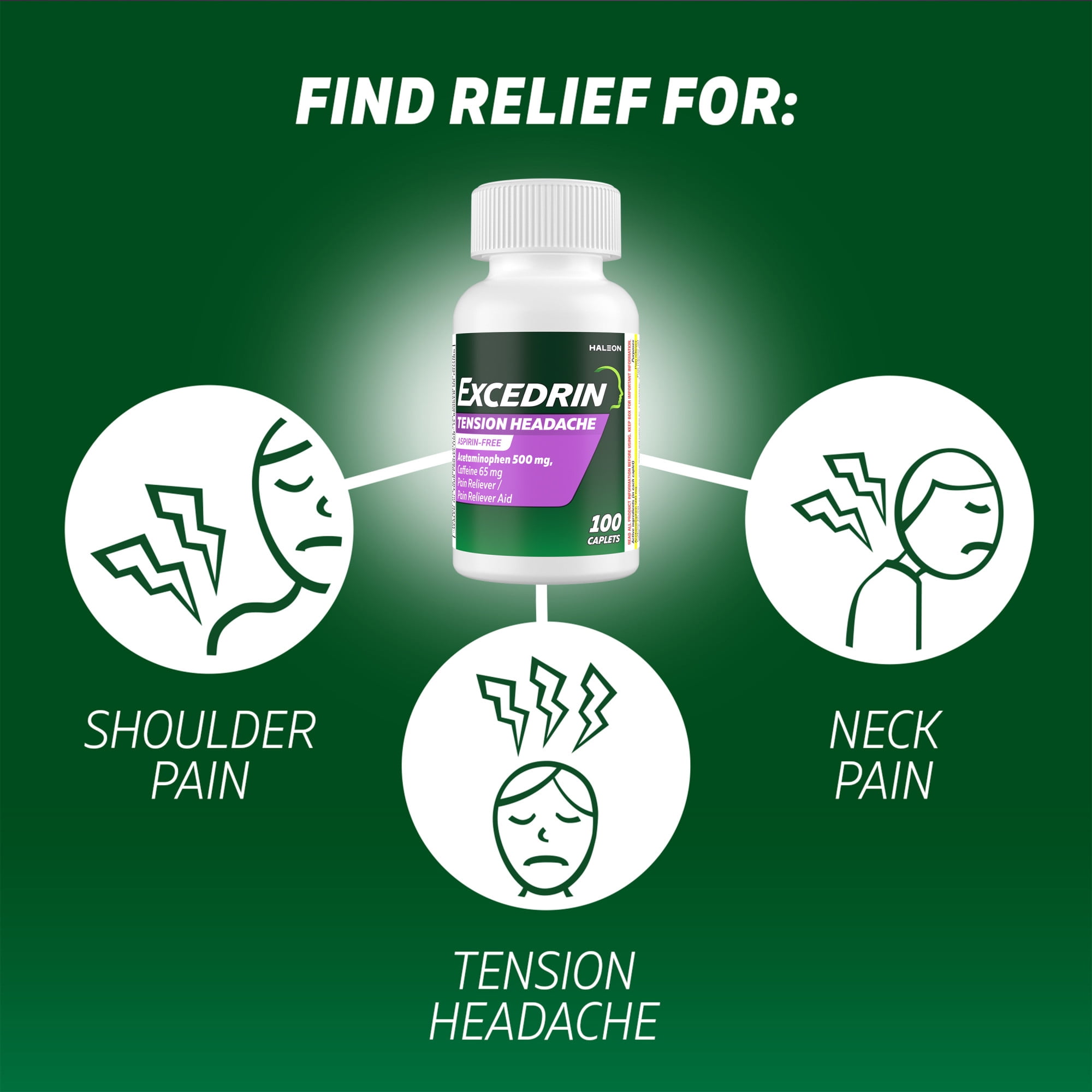 Excedrin Tension Headache Relief Caplets with Acetaminophen and Caffeine 100 Count