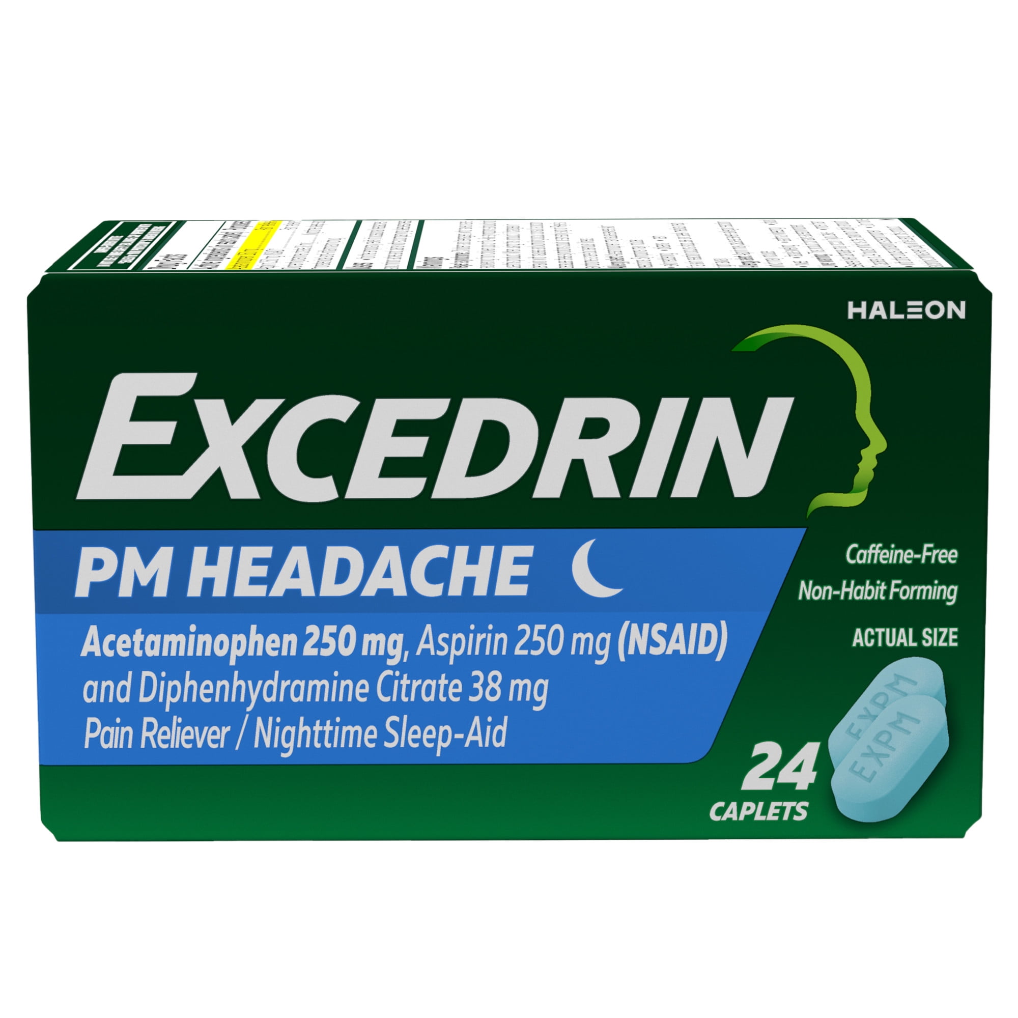 Excedrin Pm Headache Medicine Sleep Aid Acetaminophen Aspirin Caplets 24 Count