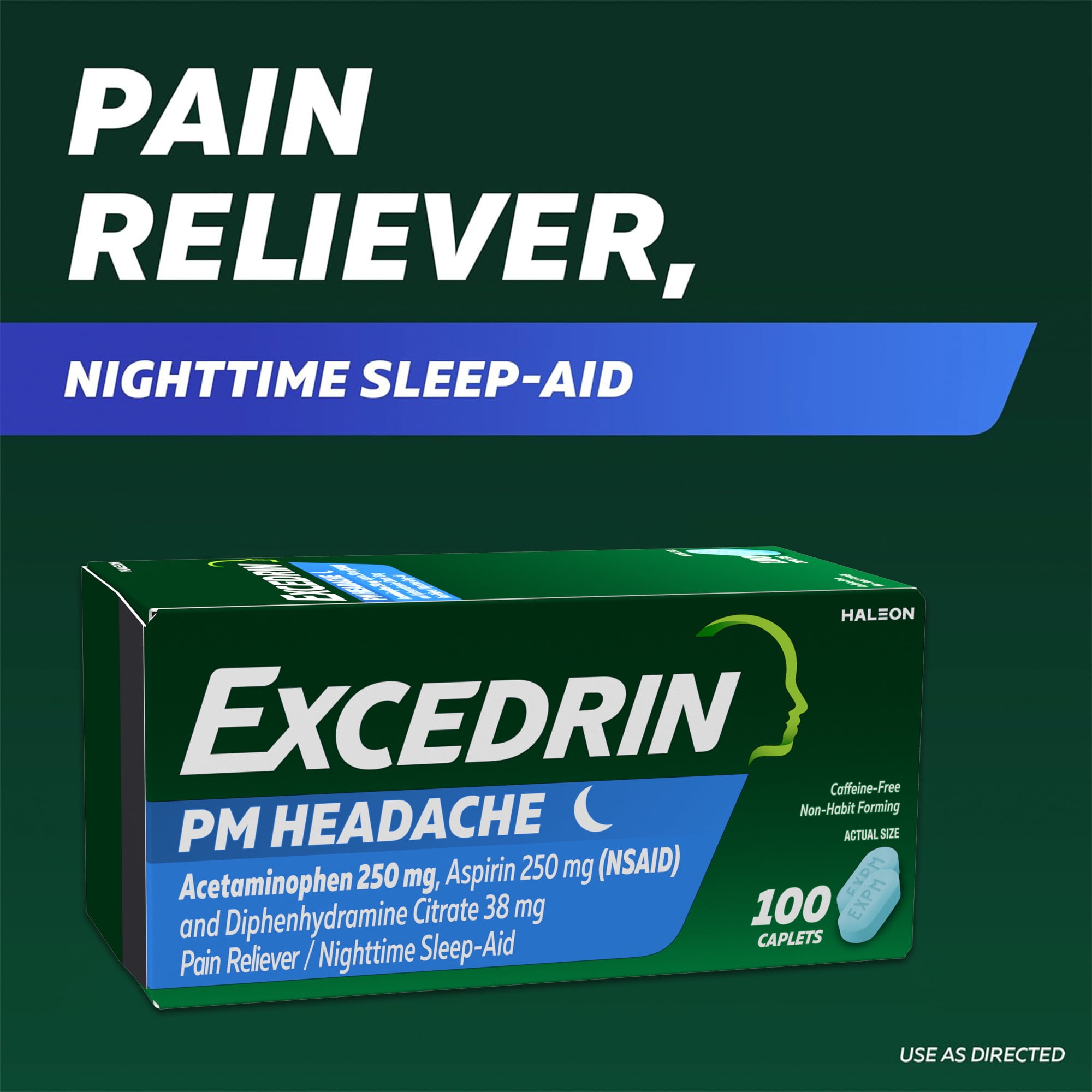 Excedrin PM Pain Reliever Nighttime Sleep Aid Caplets Headache Relief 100 Count