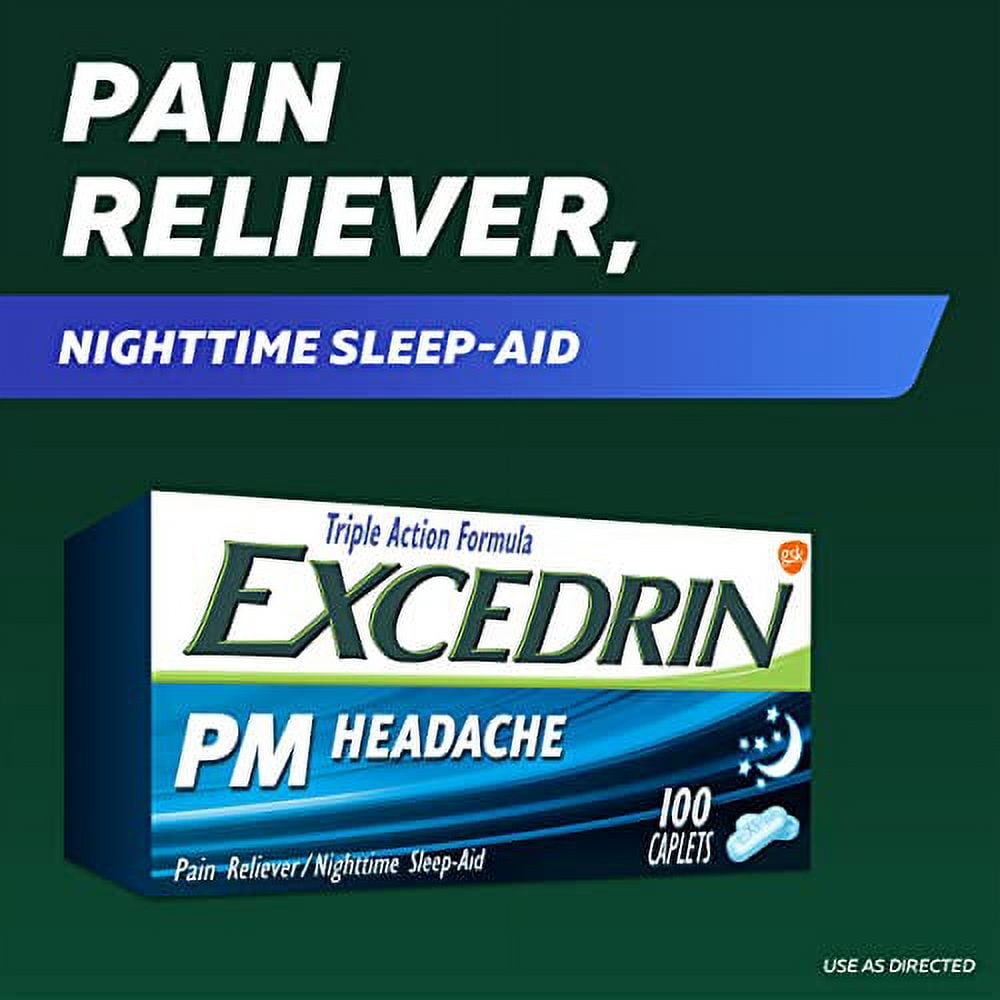 Excedrin PM Sleep Aid Headache Relief Caplets 100 Count for Nighttime Headaches & Sleeplessness