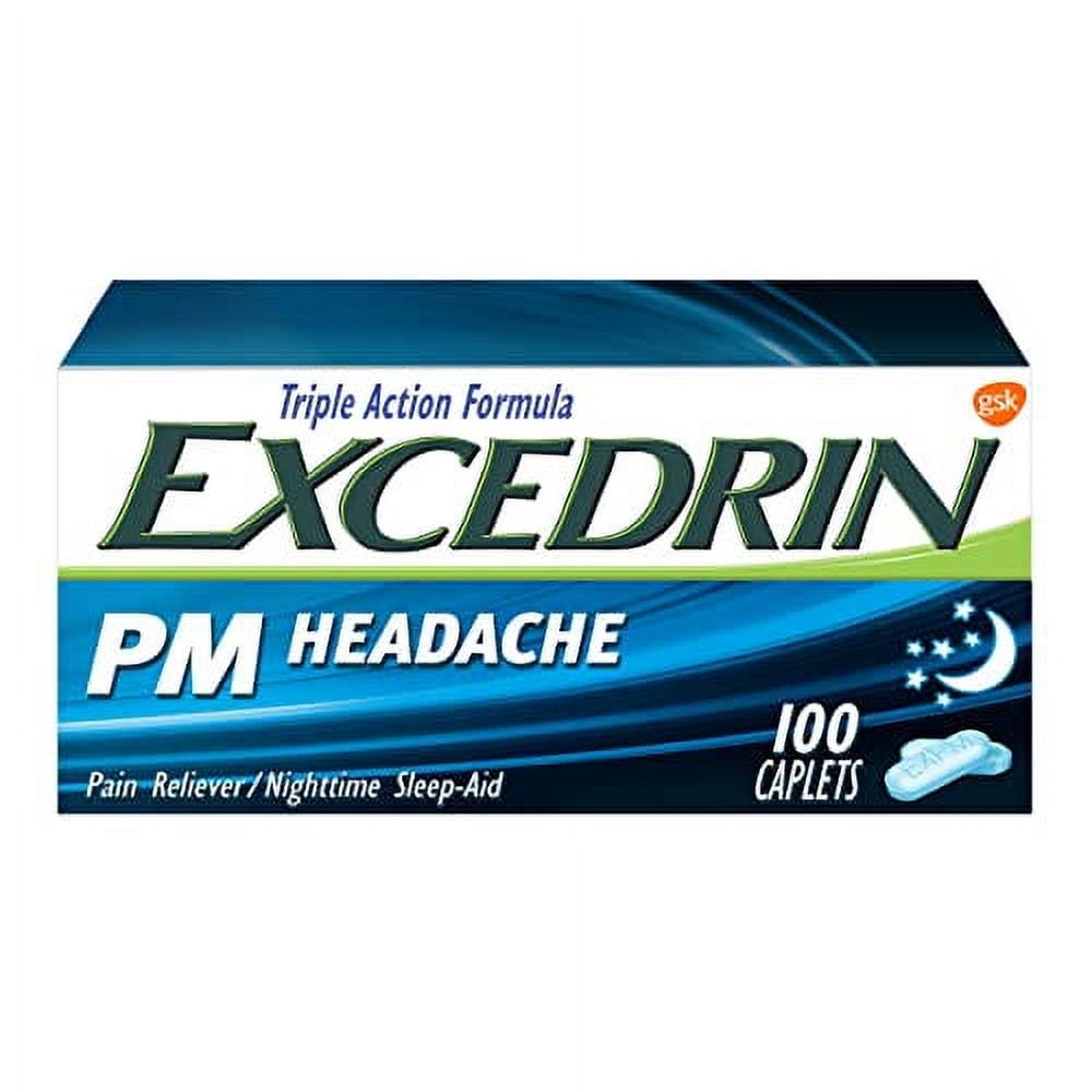 Excedrin PM Sleep Aid Caplets for Nighttime Headaches and Sleeplessness - 100 Count
