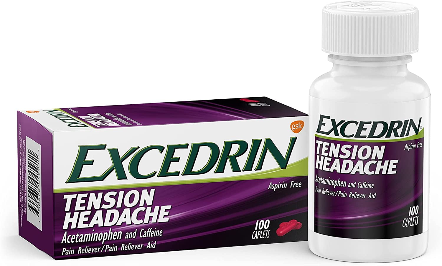 Excedrin Non-Aspirin Tension Headache Caplets for Head Neck Shoulder Pain Relief 100 count