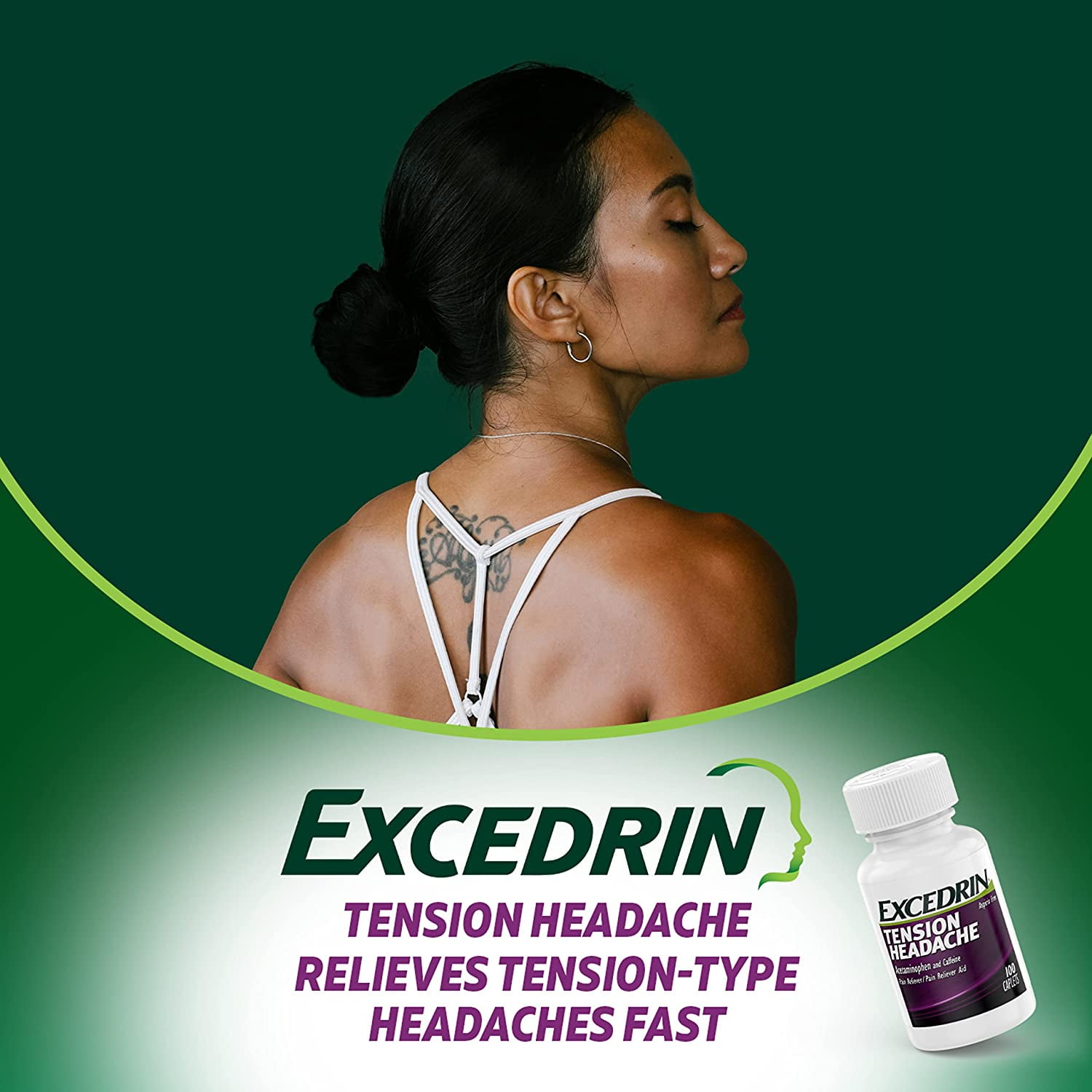 Excedrin Non-Aspirin Tension Headache Caplets for Head Neck Shoulder Pain Relief 100 count