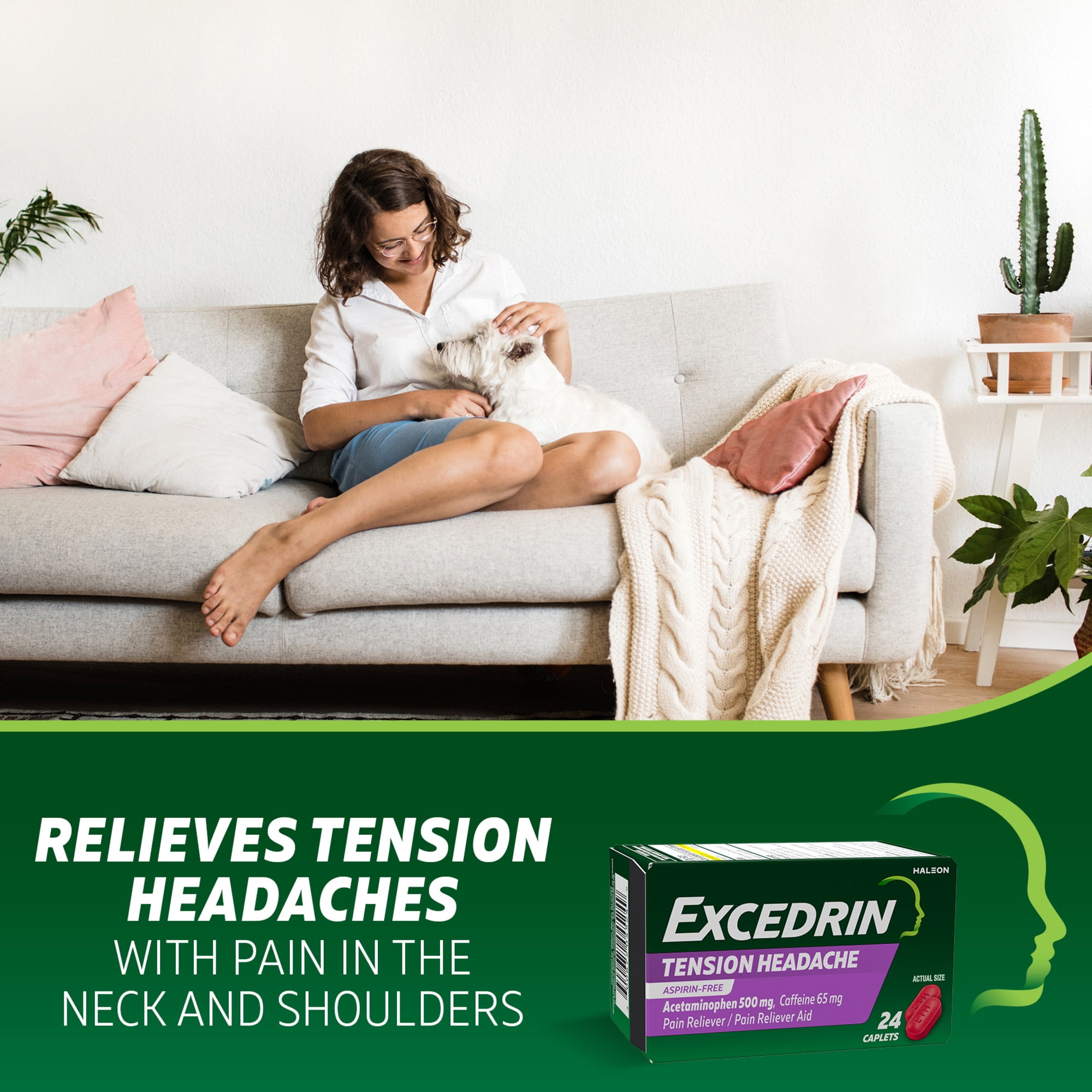 Excedrin Tension Headache Relief Caplets with Acetaminophen and Caffeine - 24 Count