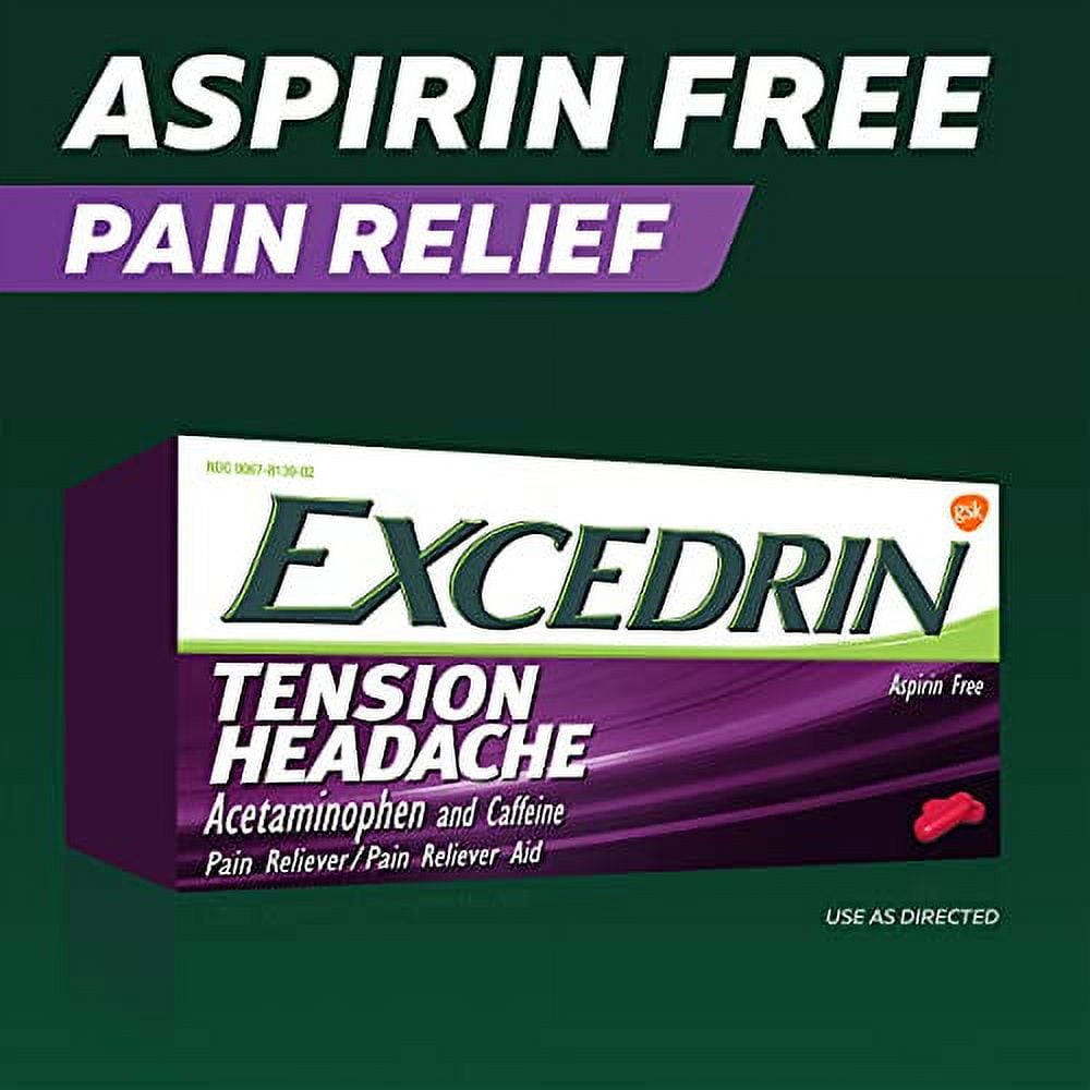 Excedrin Tension Headache Relief Caplets Non-Aspirin Head Neck Shoulder Pain 100 Count
