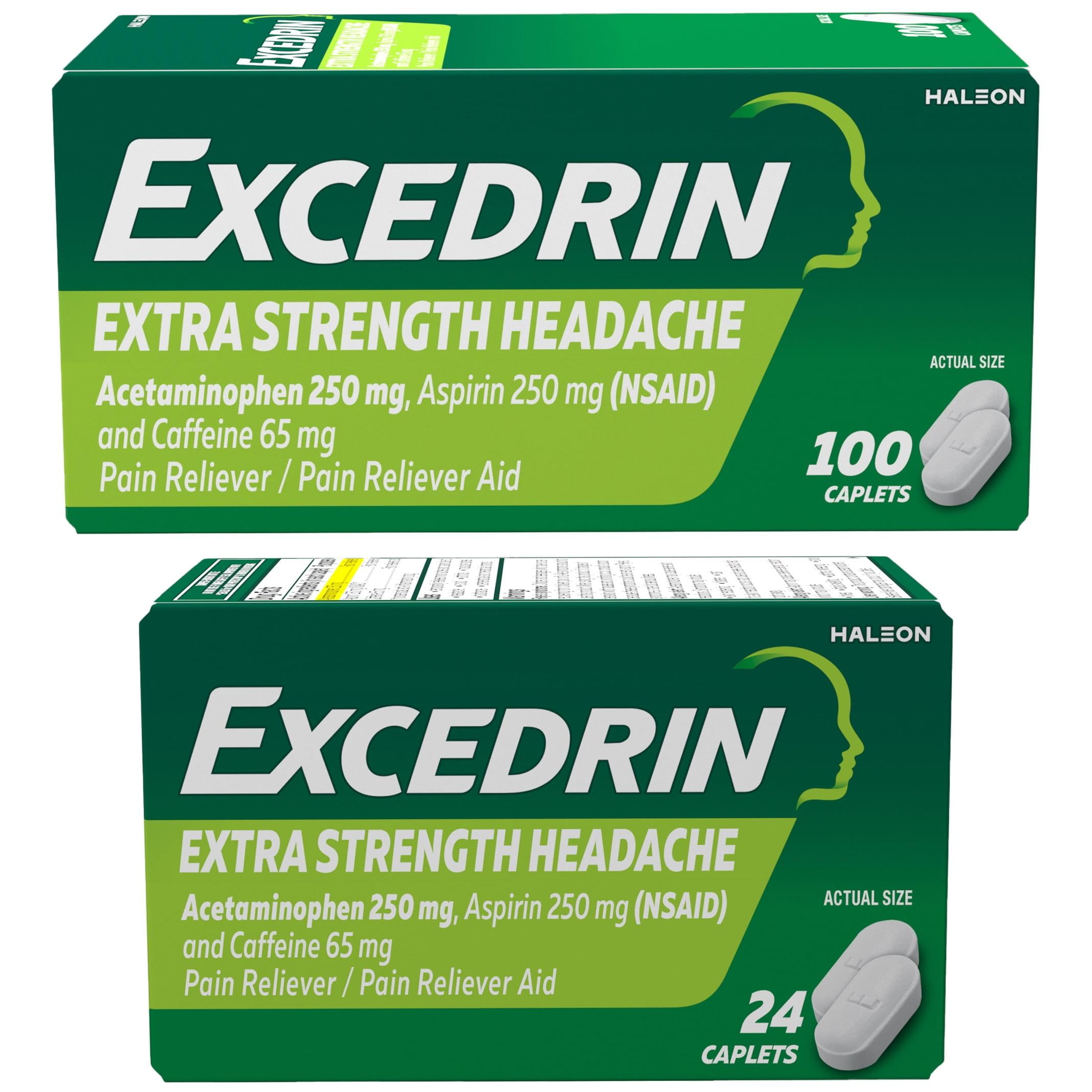 Excedrin Extra Strength Headache Relief Caplets 100 Count and Pain Relief Caplets 24 Count
