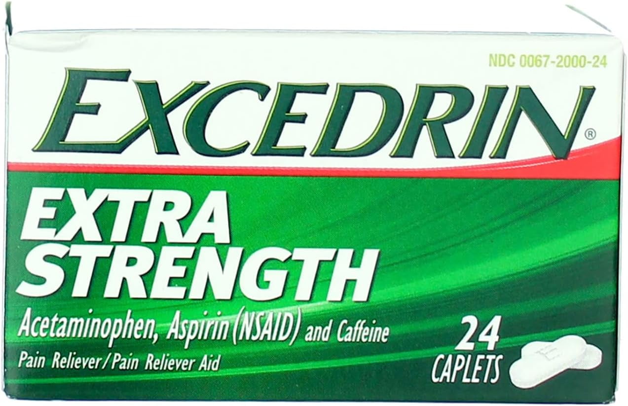 Excedrin Extra Strength Pain Reliever Aid Caplets 24 Ea 3 Pack -