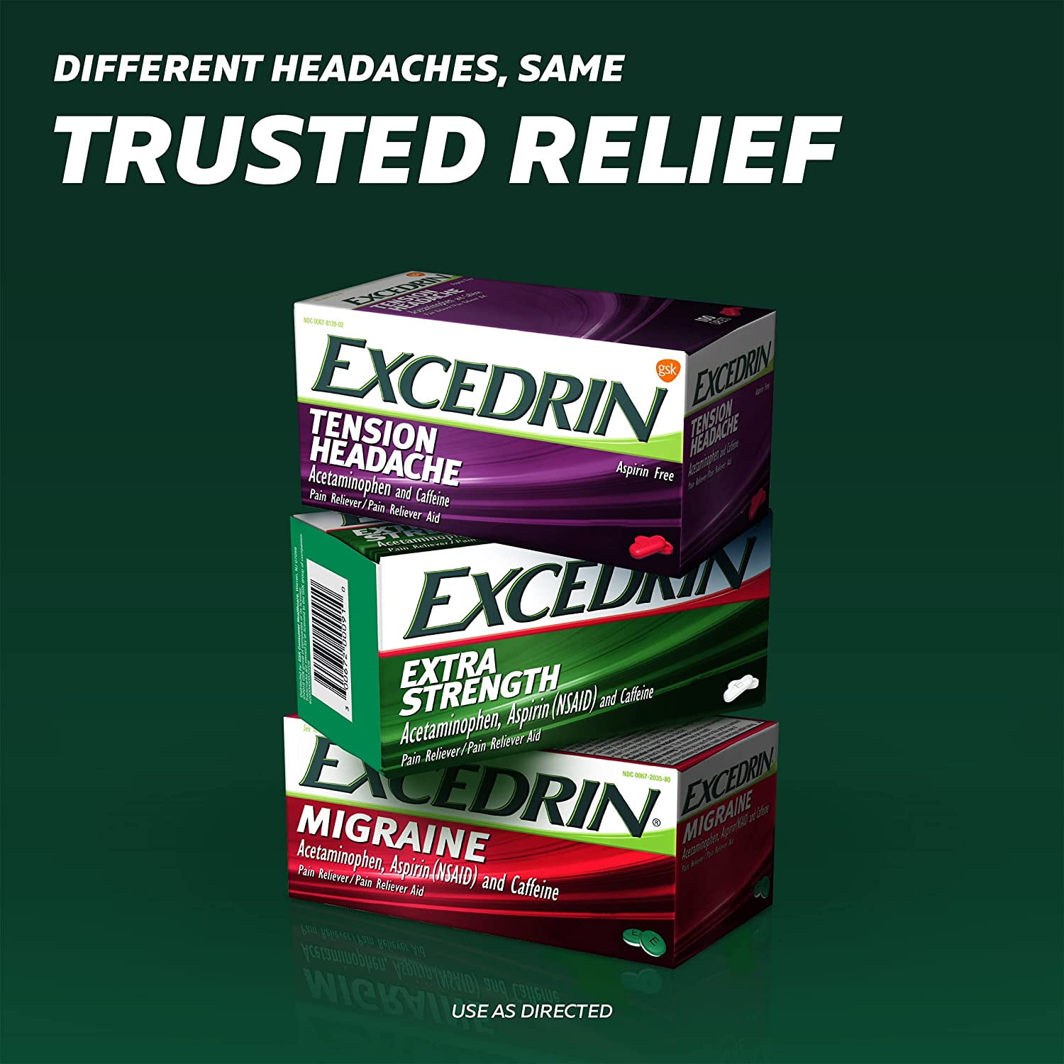 Excedrin Migraine Pain Relief 3 Pack 24 Count Caplets Each
