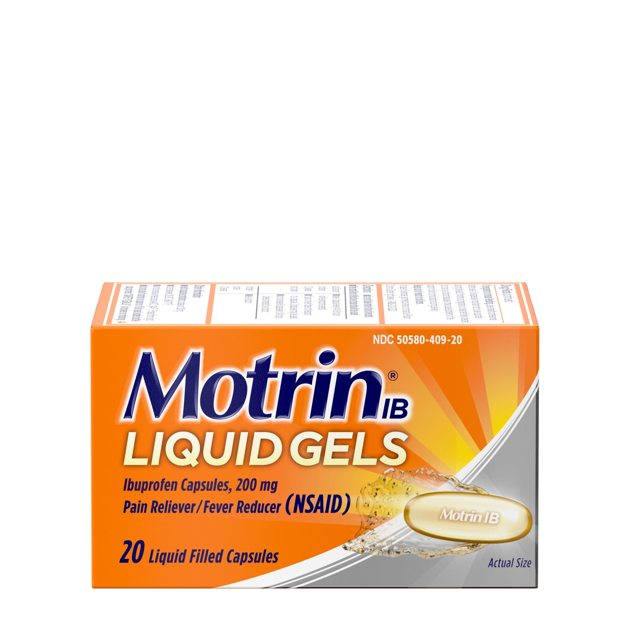 Motrin IB Liquid Gels Ibuprofen 200 mg Pain Fever Relief 20 Ct for Fast Relief