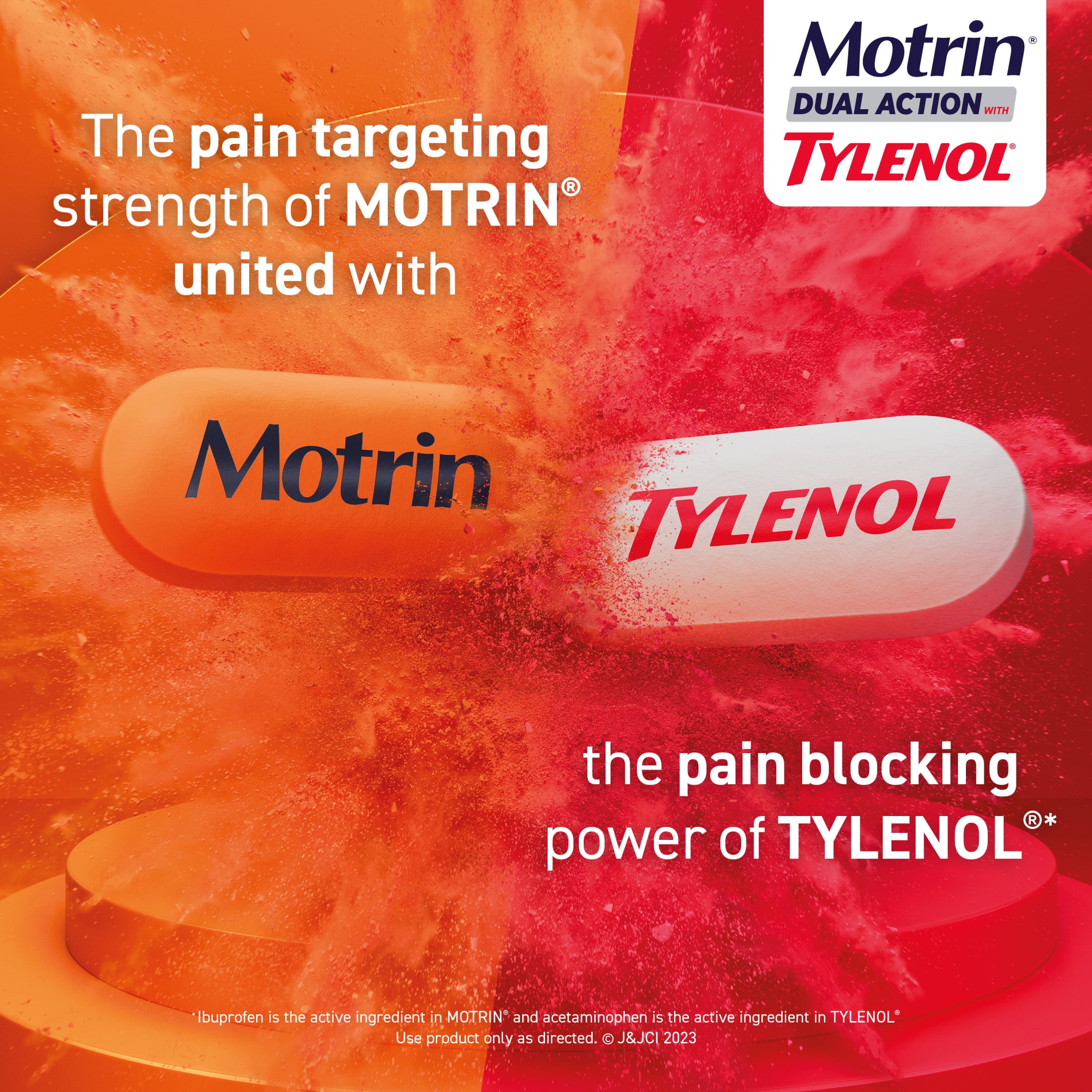 Motrin Dual Action Tylenol Ibuprofen Acetaminophen 120 Ct for Pain Relief