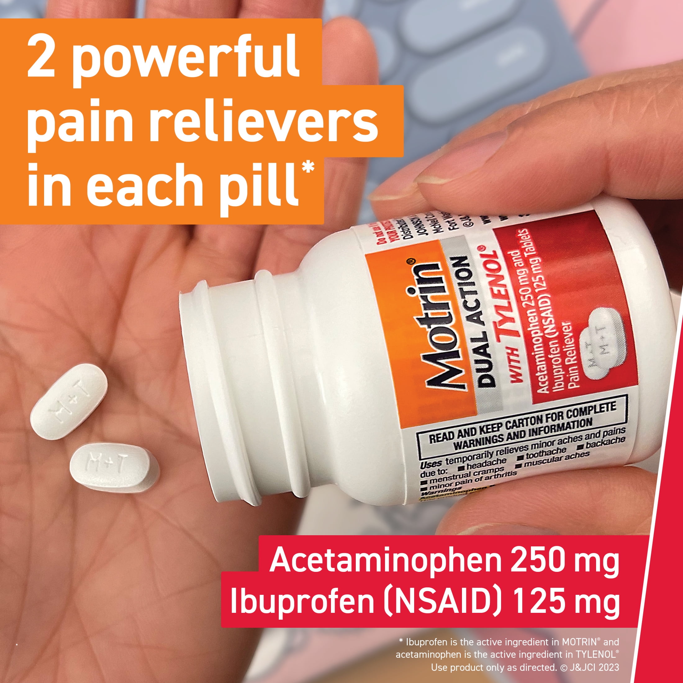 Motrin Dual Action Tylenol Ibuprofen Acetaminophen 120 Ct for Pain Relief