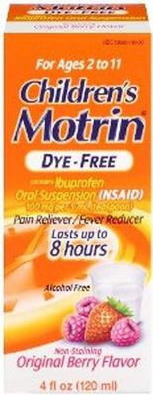 Motrin Childrens Dye Free Pain Reliever Fever Reducer Original Berry Flavor 4 oz Pack of 3