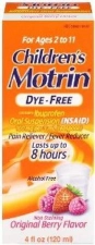 MOTRIN CHILDRENS DYE FREE PAIN RELIEVER FEVER REDUCER ORIGINAL BERRY FLAVOR 4 OZ PACK OF 3
