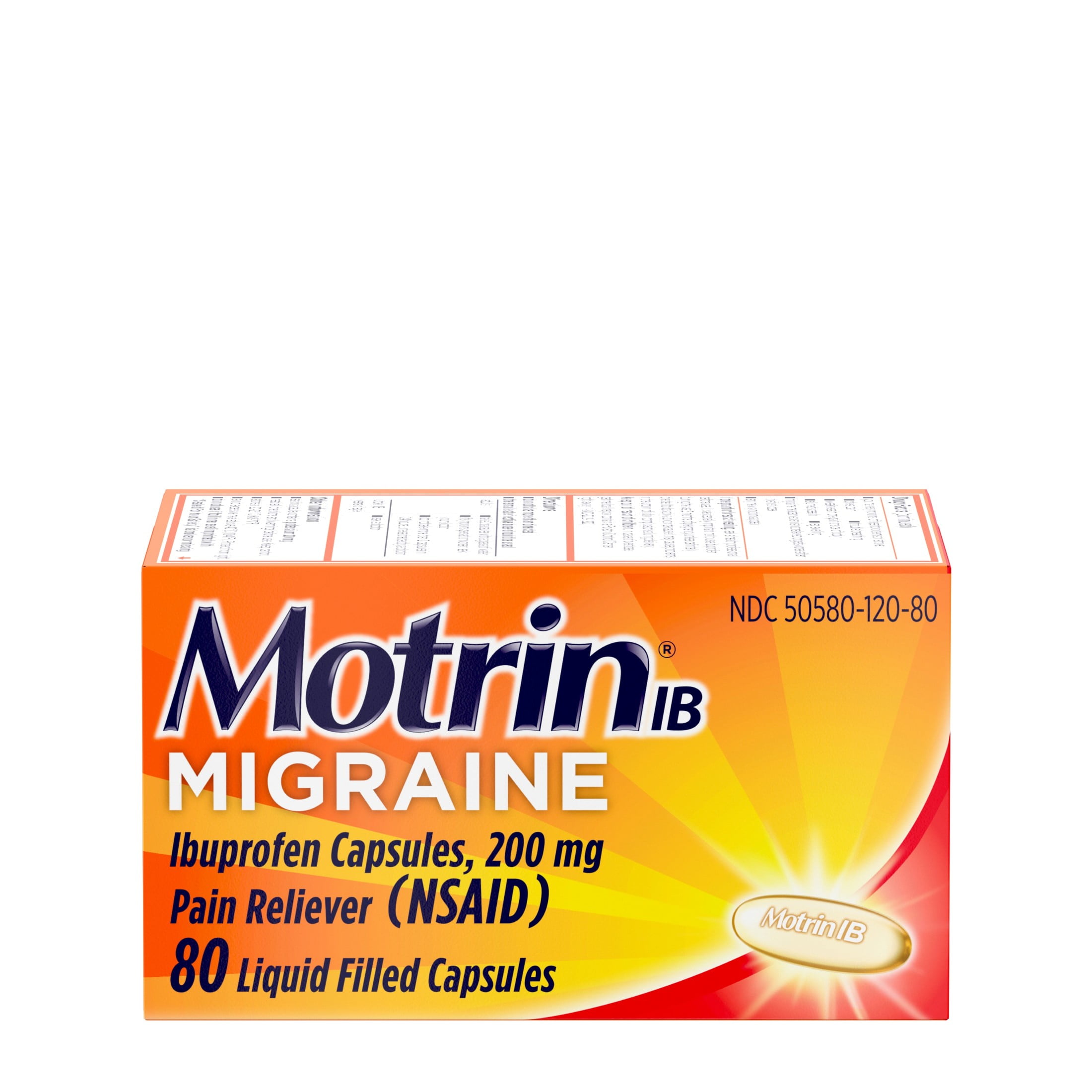 Motrin IB Migraine Relief Liquid Gel Caps Ibuprofen 200 mg 80 Ct