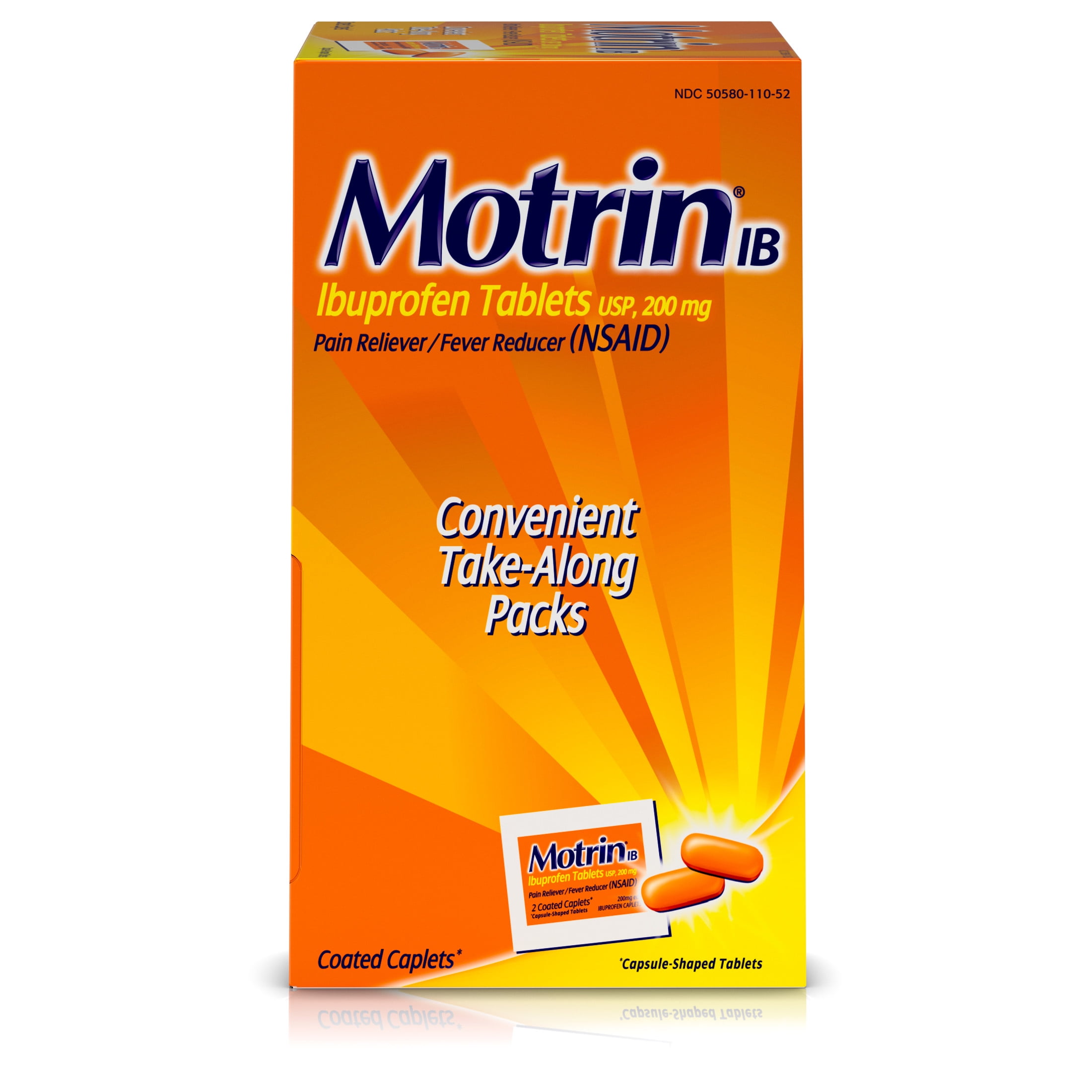 Motrin IB Ibuprofen 200mg Tablets Pain Fever 50 packs 2 Ct